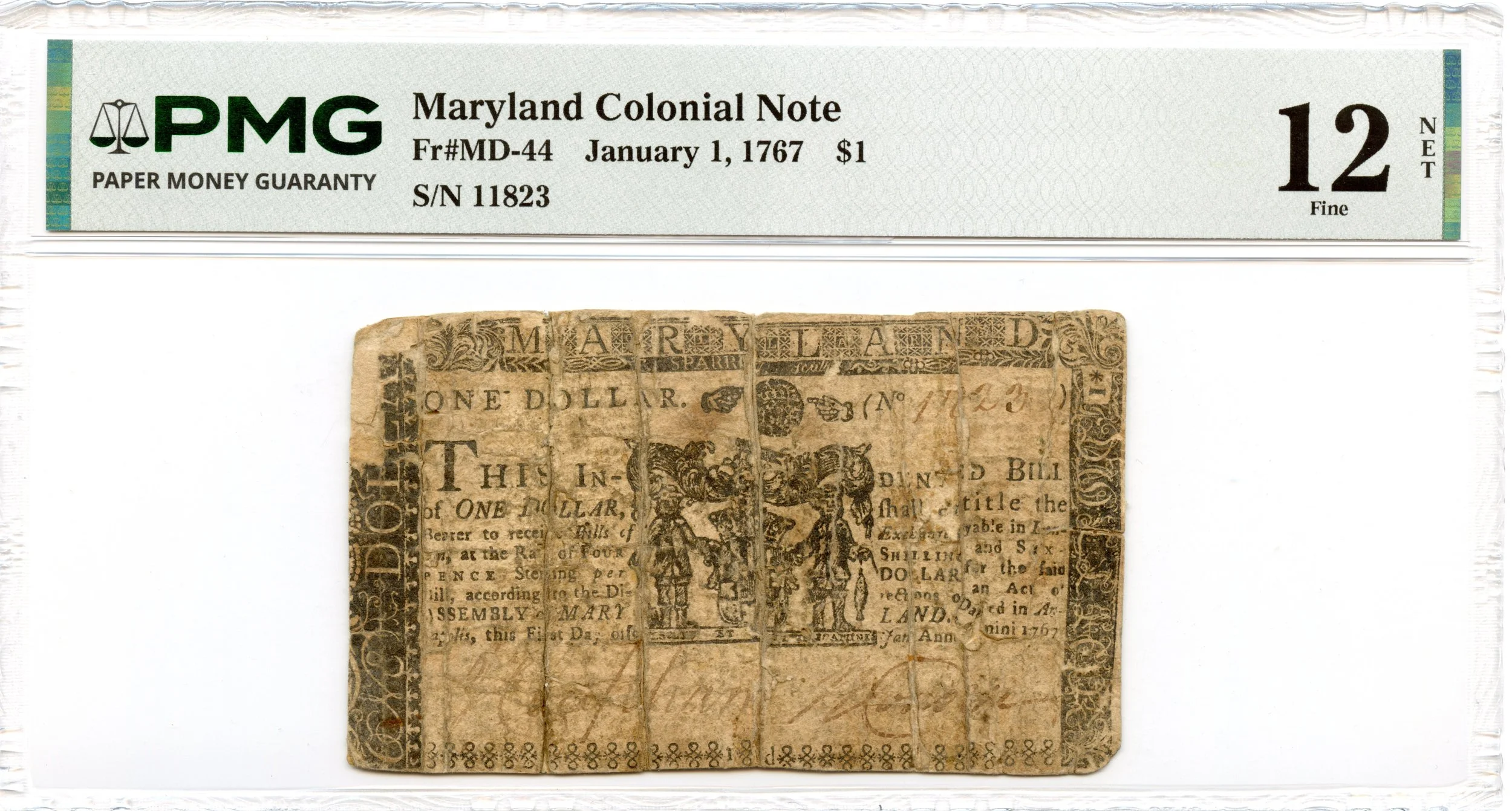 Maryland Colonial Note Fr#MD-44 January 1, 1767 $1 PMG F-12 *First Dollar*