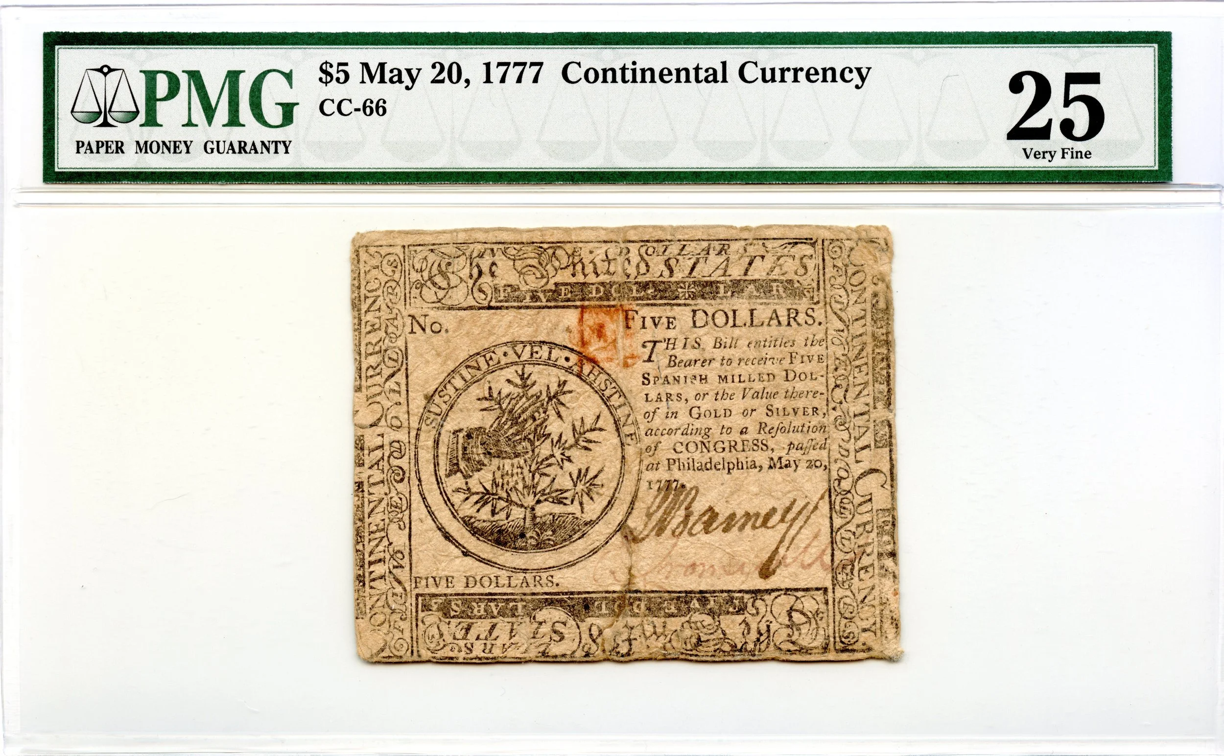 Continental Currency Fr#CC-66 May 20, 1777 $5 PMG VF-25 *Scarce Issue*