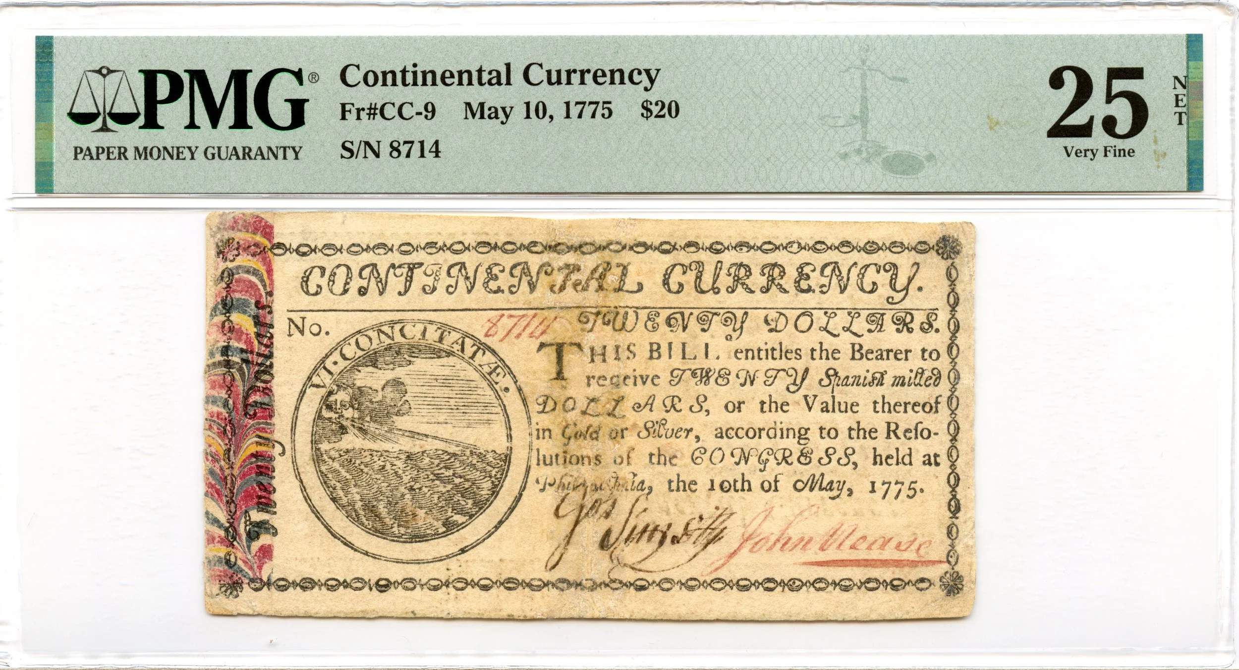 Continental Currency Fr#CC-9 May 10, 1775 $20 PMG VF-25 *Marbled Edge*