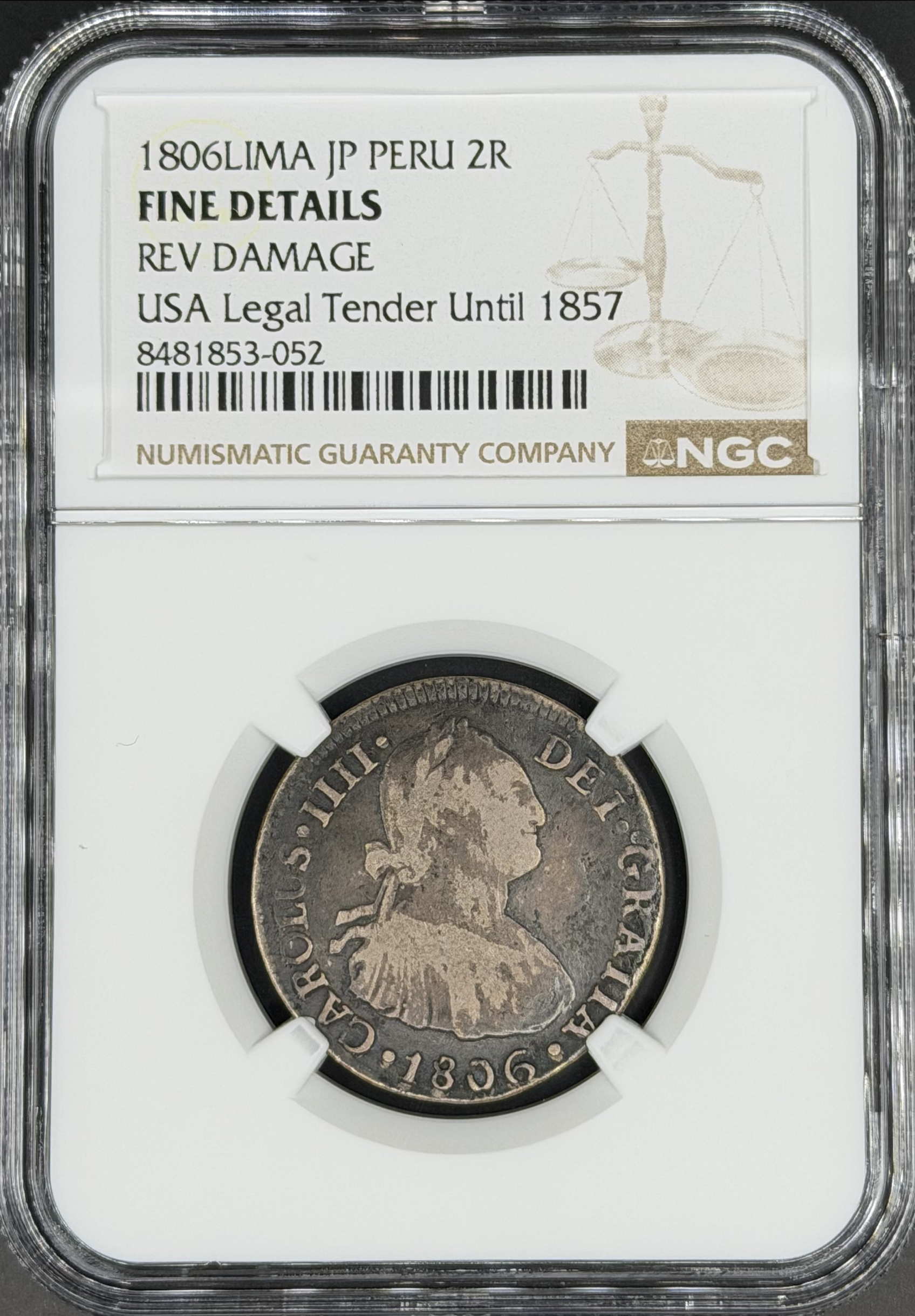 1806 L-JP 2 Reales Spanish Colonial Peru, Lima NGC F *U.S. Legal Tender*