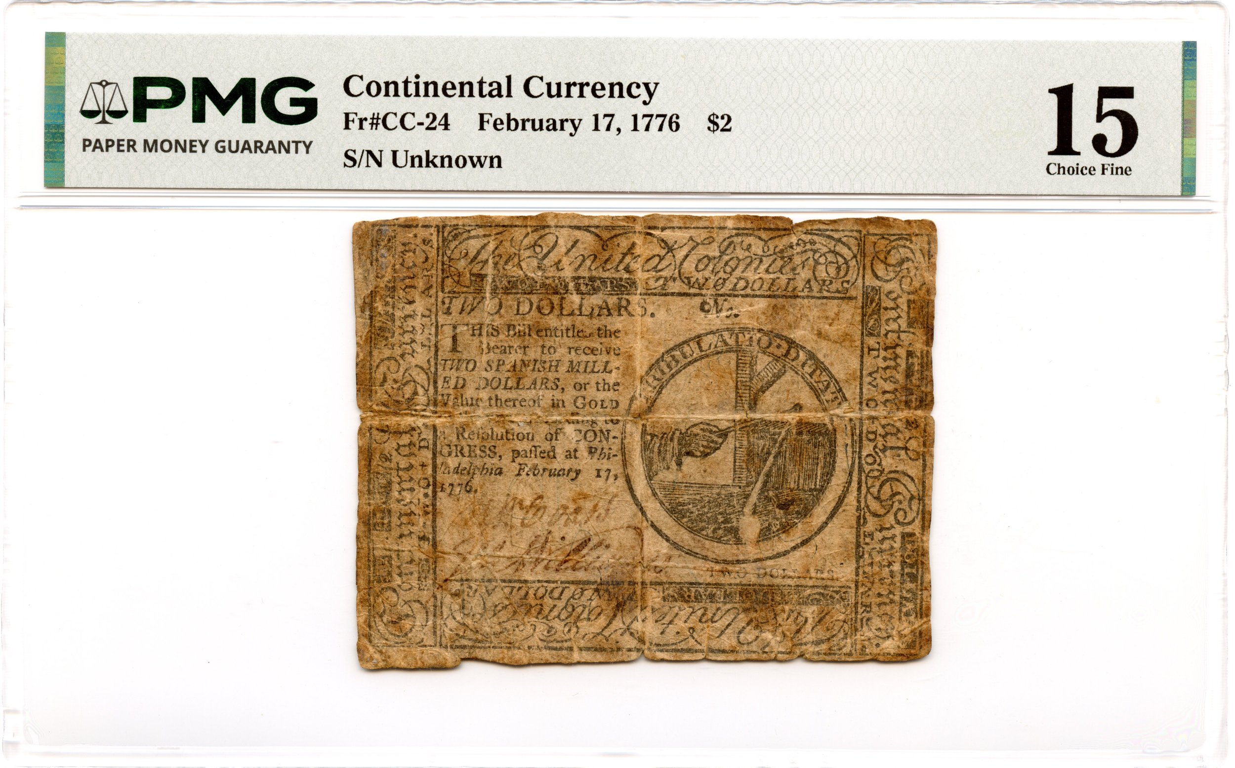 Continental Currency Fr#CC-24 February 17, 1776 $2 PMG F-15 *John Williams Signature*