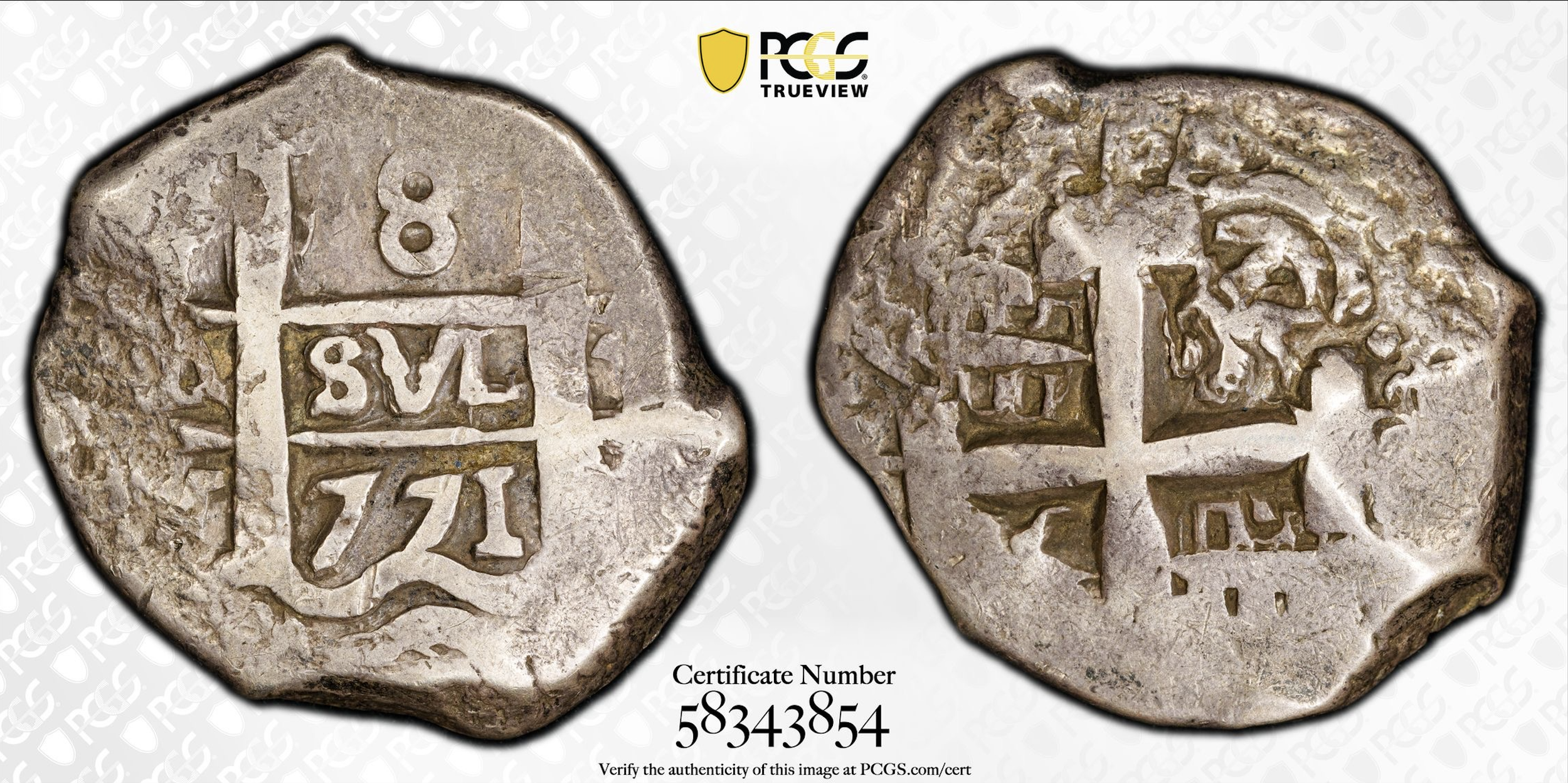 1771 P V Y 8 Reales Cob Spanish Colonial Bolivia PCGS VF-30 *Full Date*