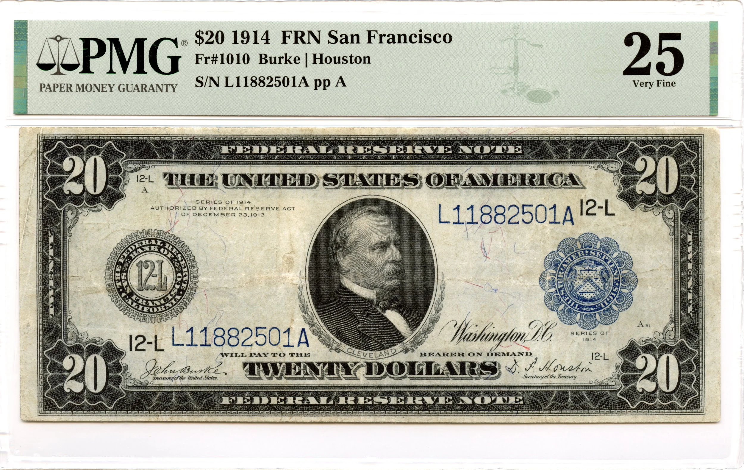 1914 $20 Federal Reserve Note San Francisco Fr#1010 PMG VF-25