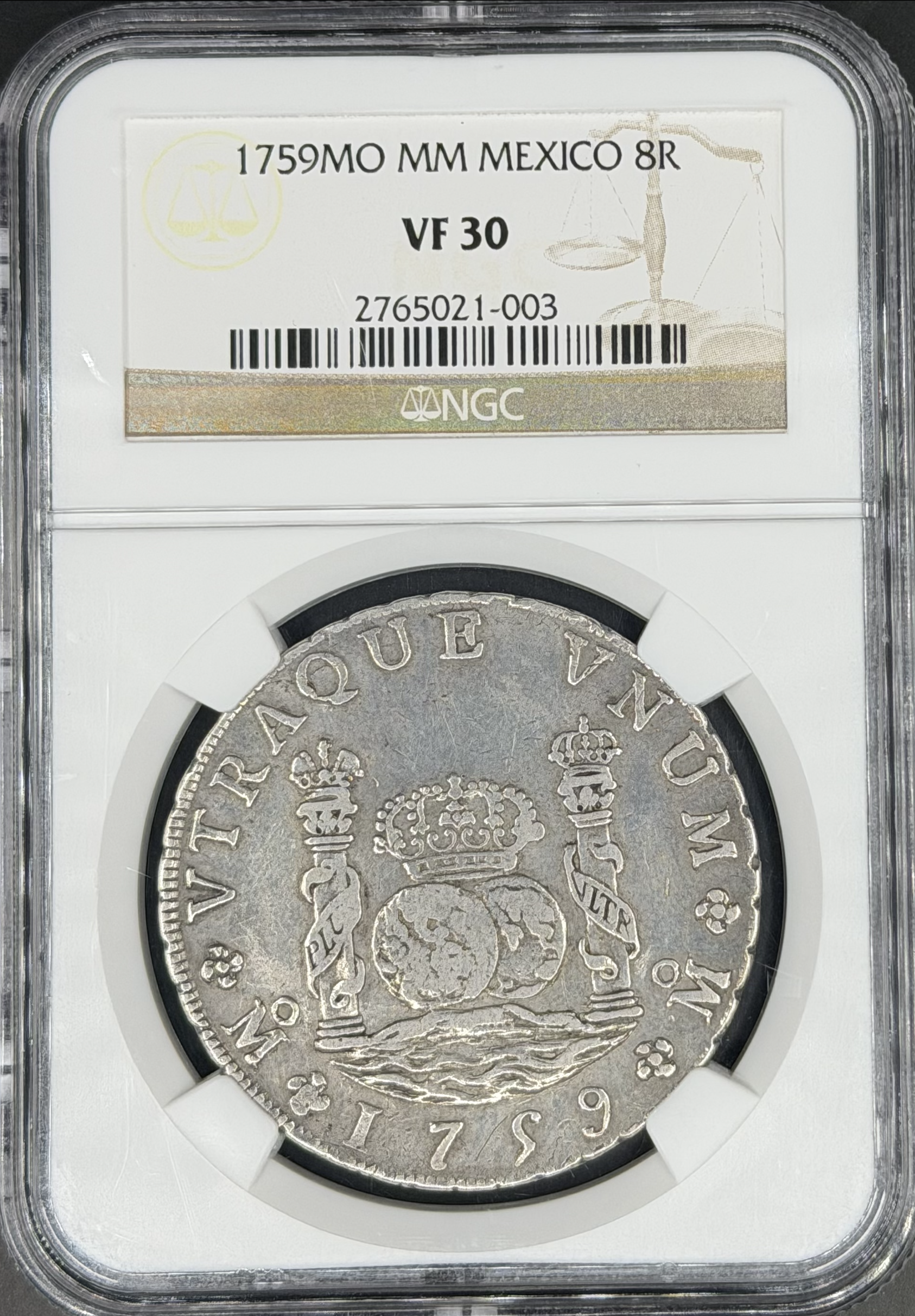 1759 Mo-MM 8 Reales Pillar Dollar Spanish Colonial Mexico NGC VF-30 *U.S. Legal Tender*