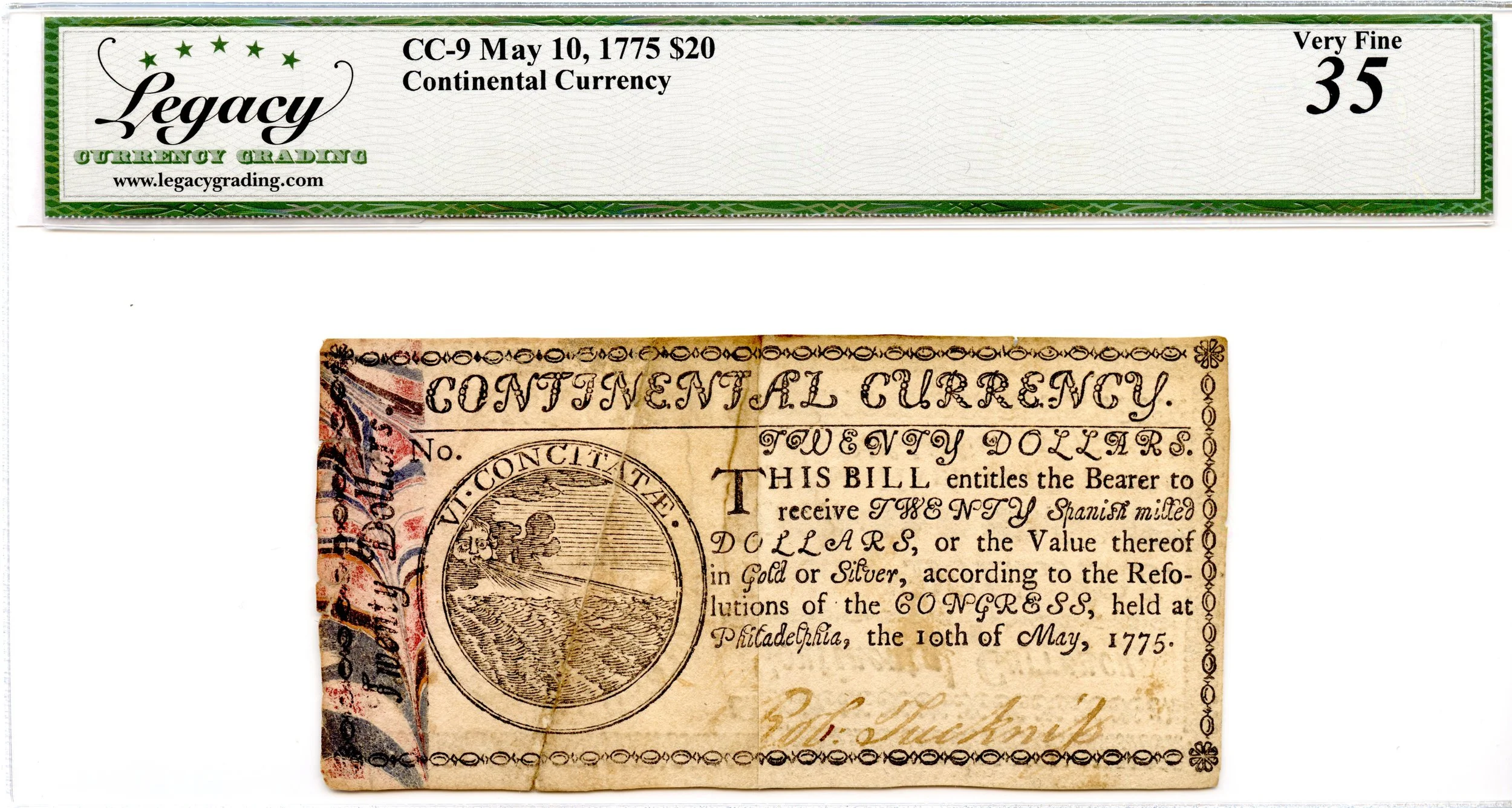 Continental Currency Fr#CC-9 May 10, 1775 $20 Legacy VF-35 *Marbled Edge*