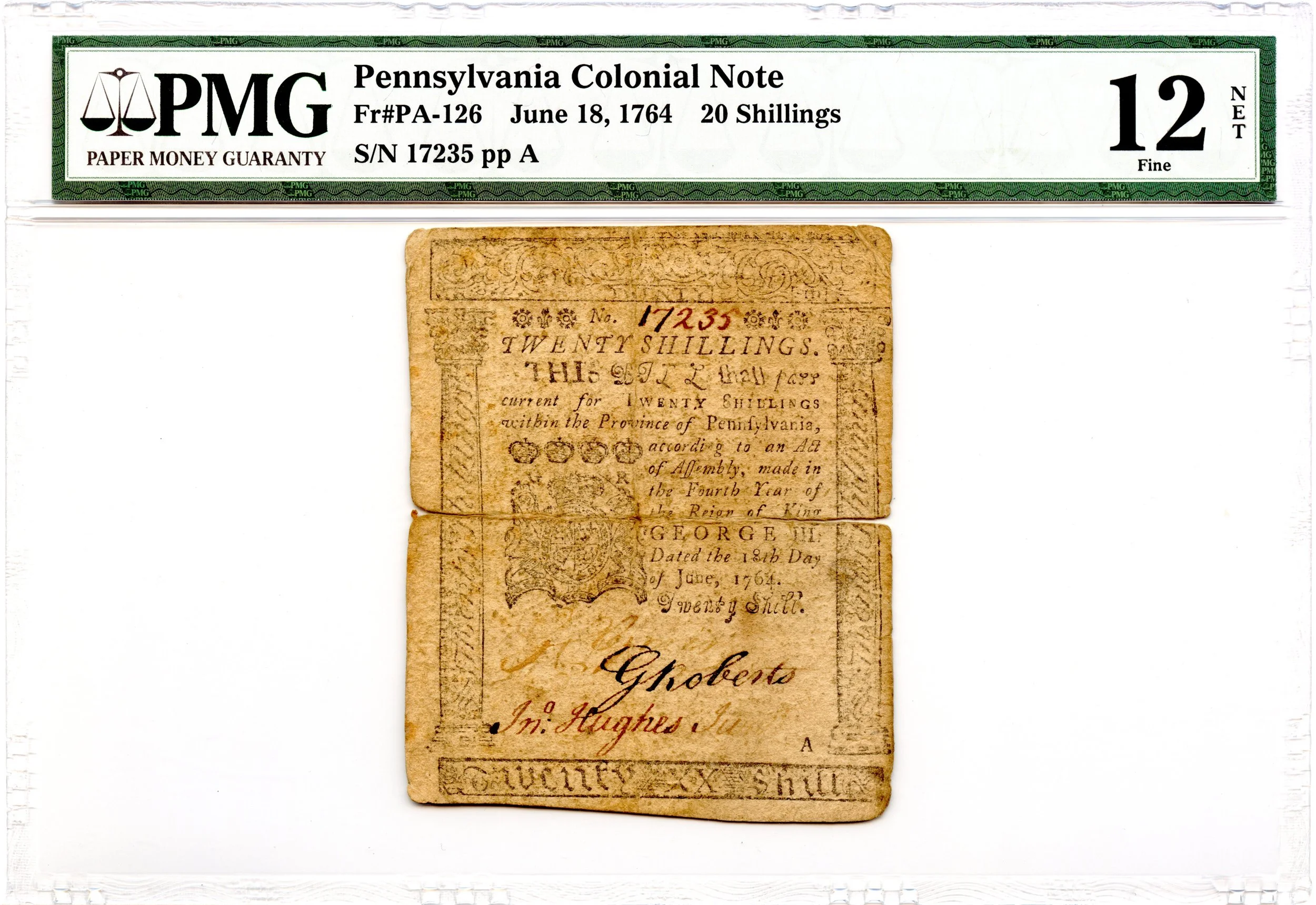 Pennsylvania Colonial Note Fr#PA-126 June 18, 1764 20s PMG F-12 *George Clymer Signature*