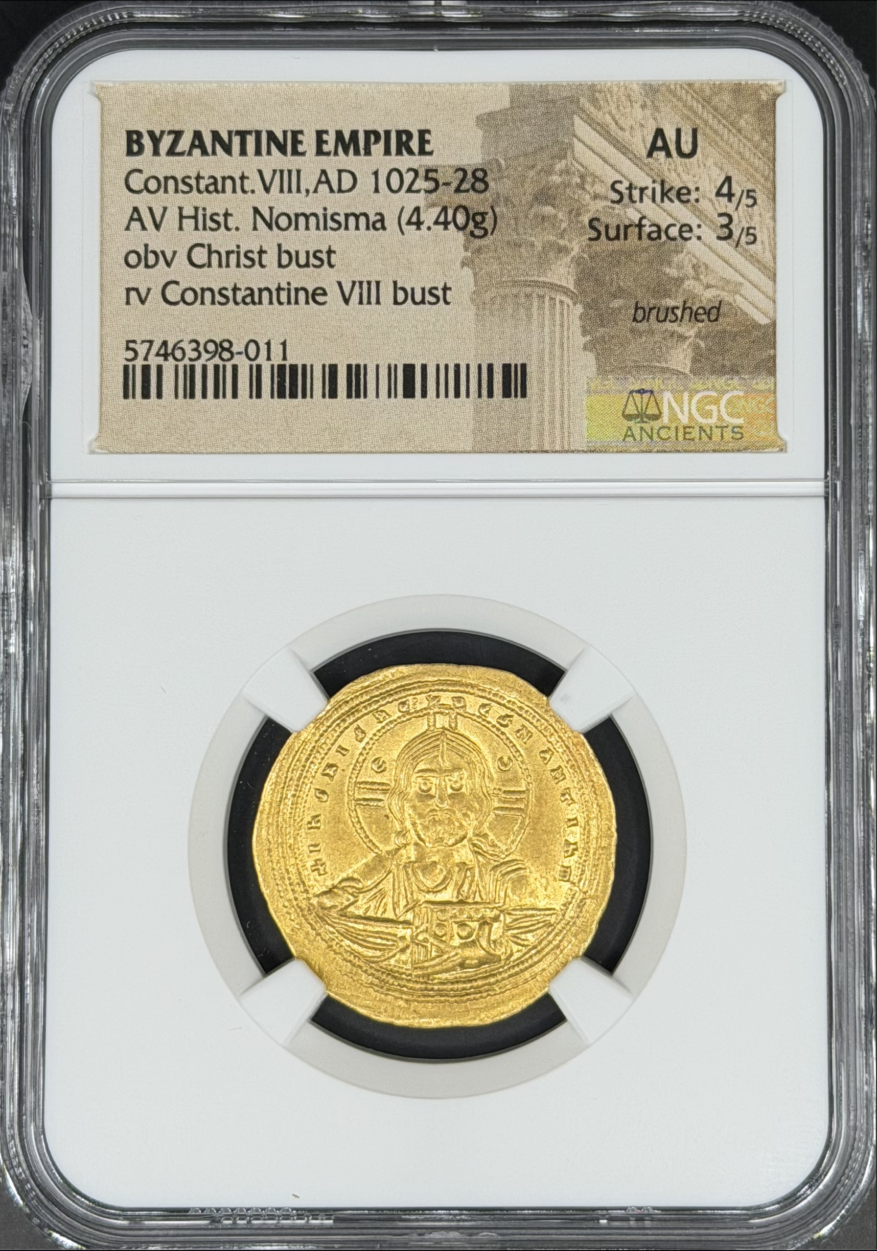Byzantine Empire (1025-28 AD) Constantine VIII Hist. Nomisma NGC AU 4/3 *Exceptional*