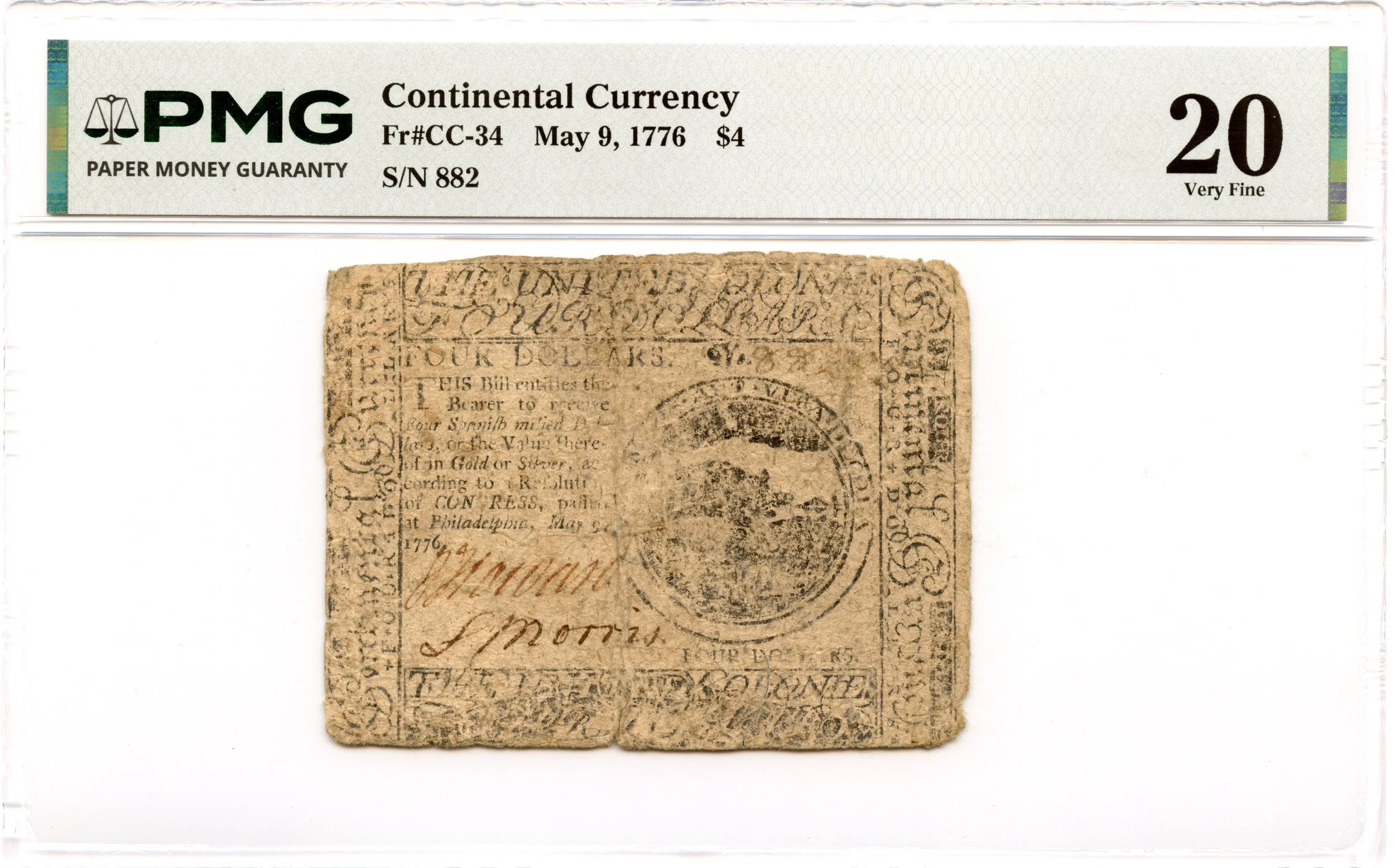 Continental Currency Fr#CC-34 May 9, 1776 $4 PMG VF-20