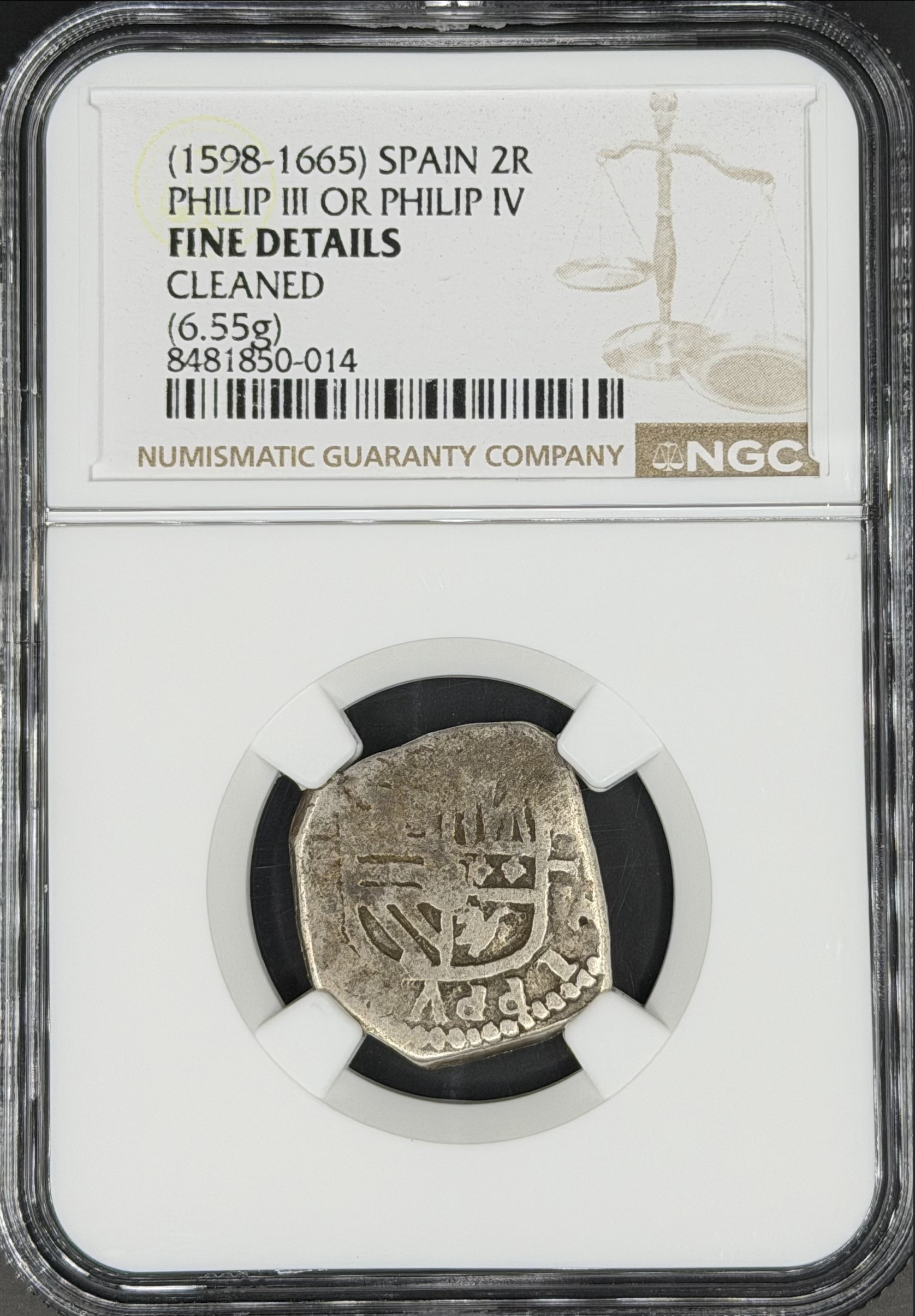 1598-1665 2 Reales Cob Spain NGC F