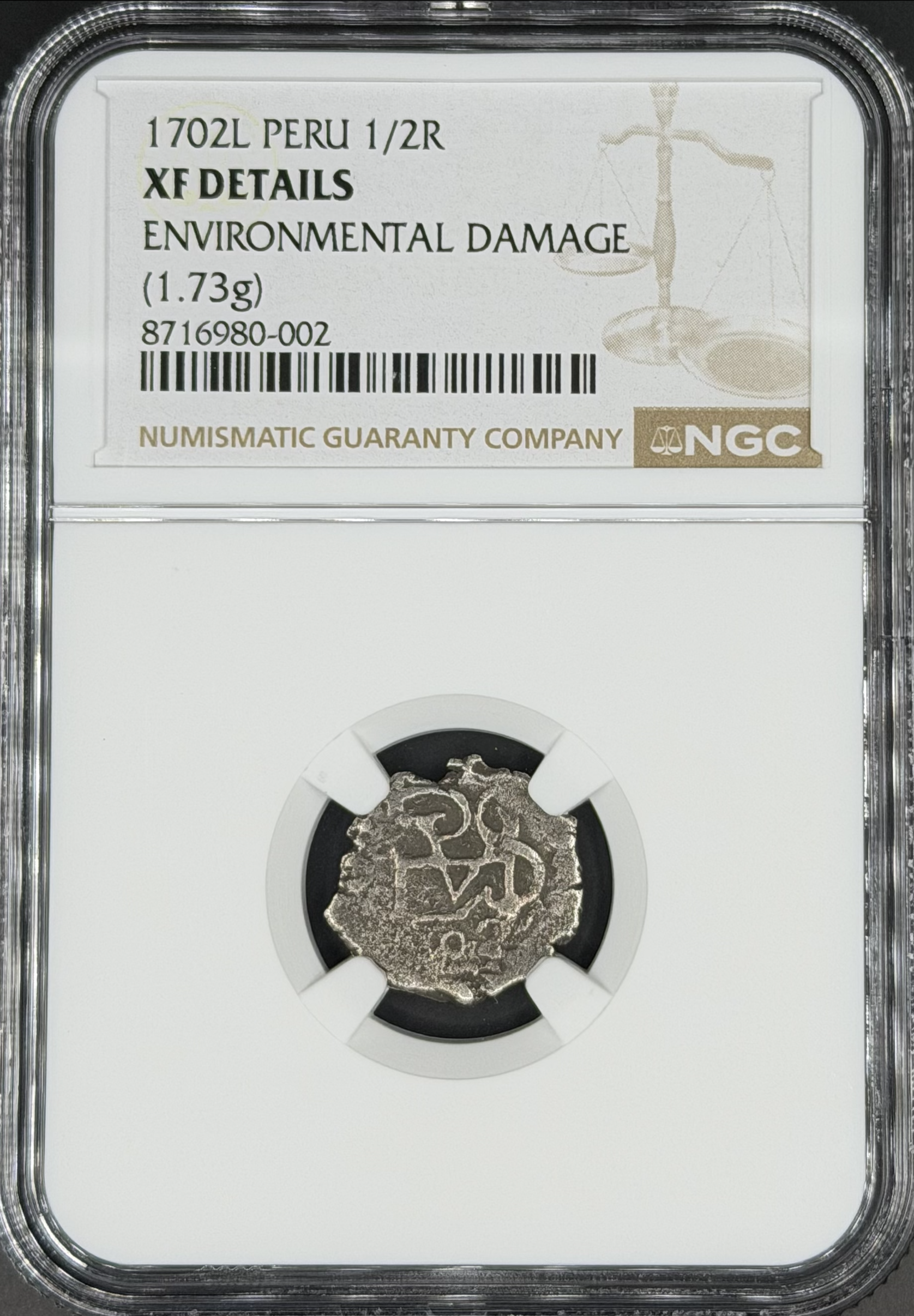 1702 L 1/2 Real Cob Spanish Colonial Peru, Lima NGC XF *Full Date*