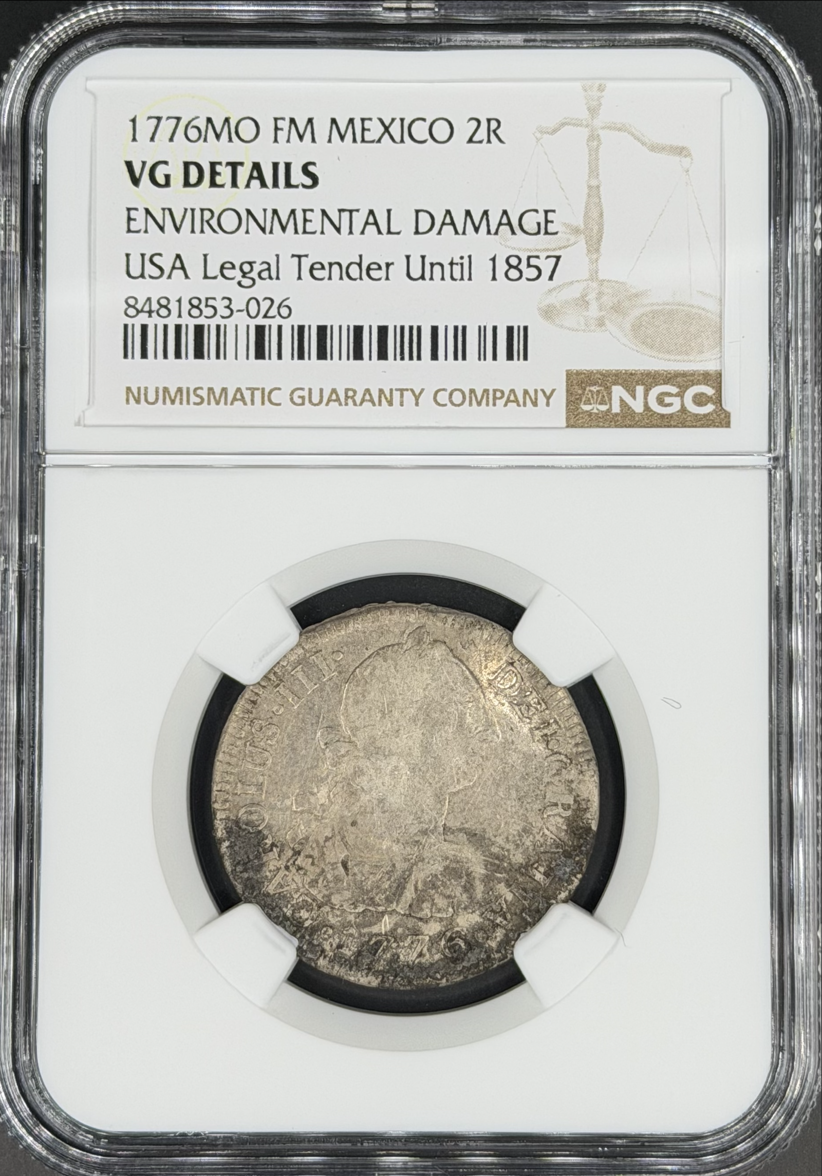 1776 Mo-FM 2 Reales Spanish Colonial Mexico NGC VG *U.S. Legal Tender*