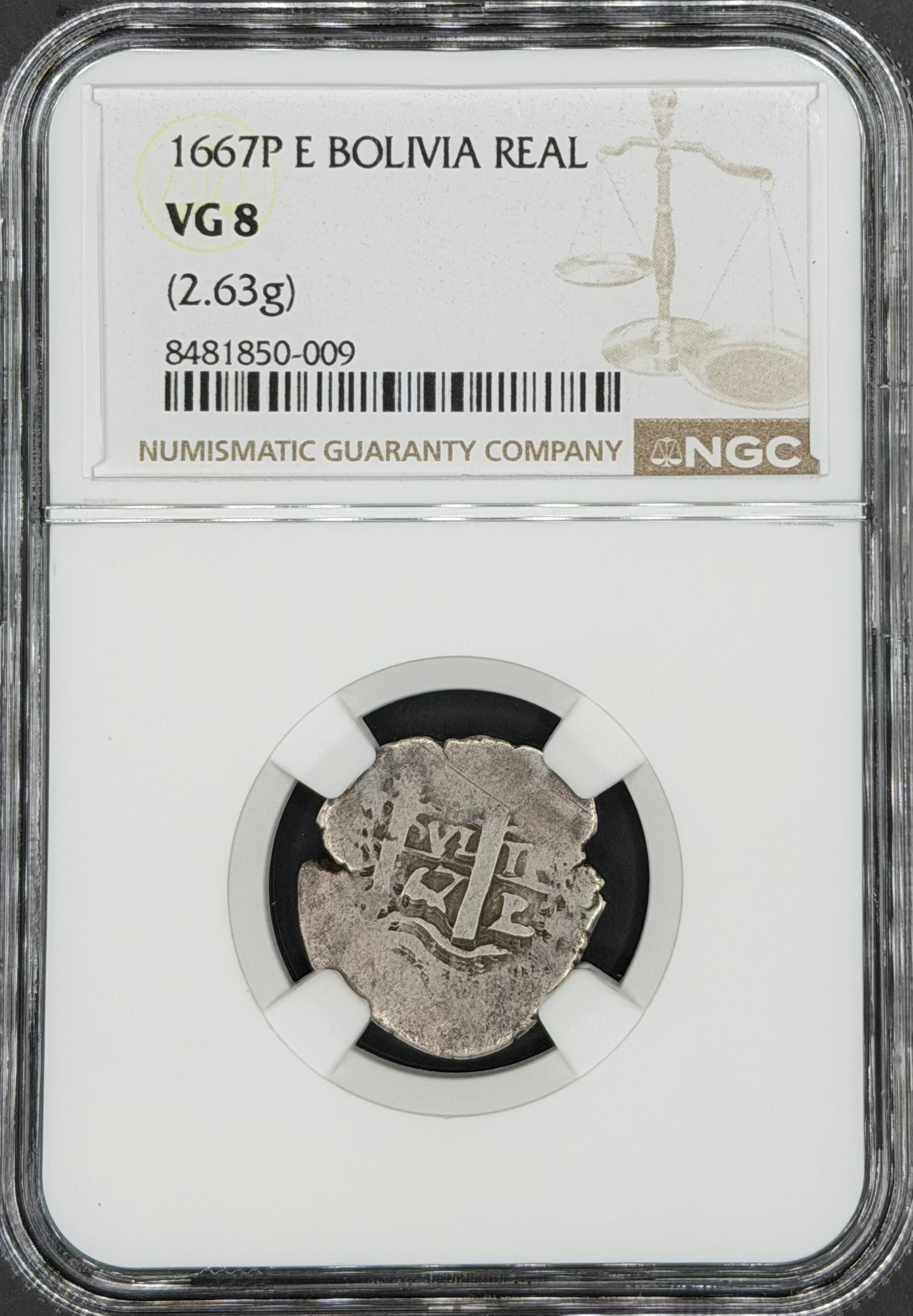 1667 P-E 1 Real Cob Spanish Colonial Bolivia, Potosi NGC VG-8