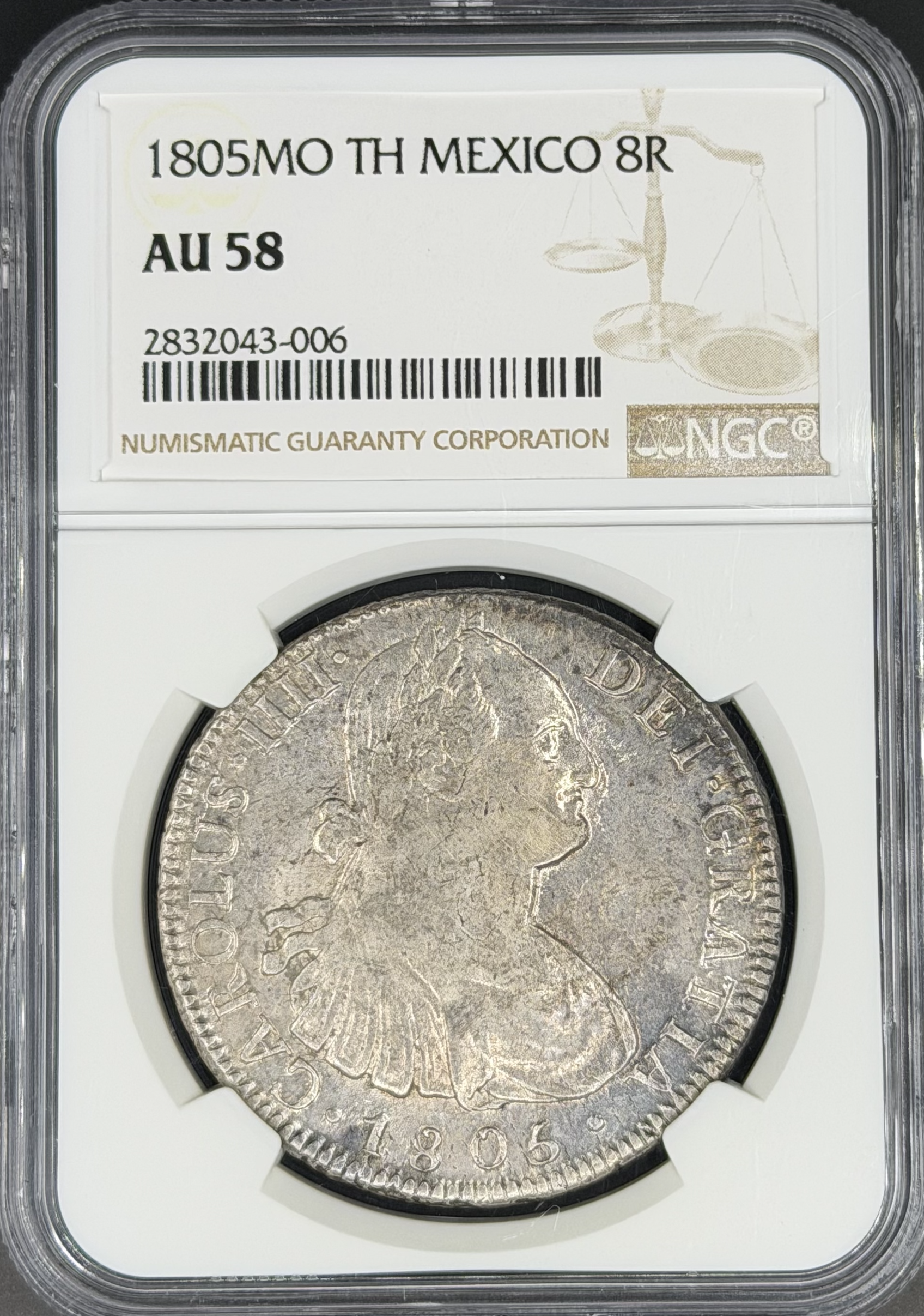 1805 Mo-TH 8 Reales Spanish Colonial Mexico NGC AU-58 *U.S. Legal Tender*