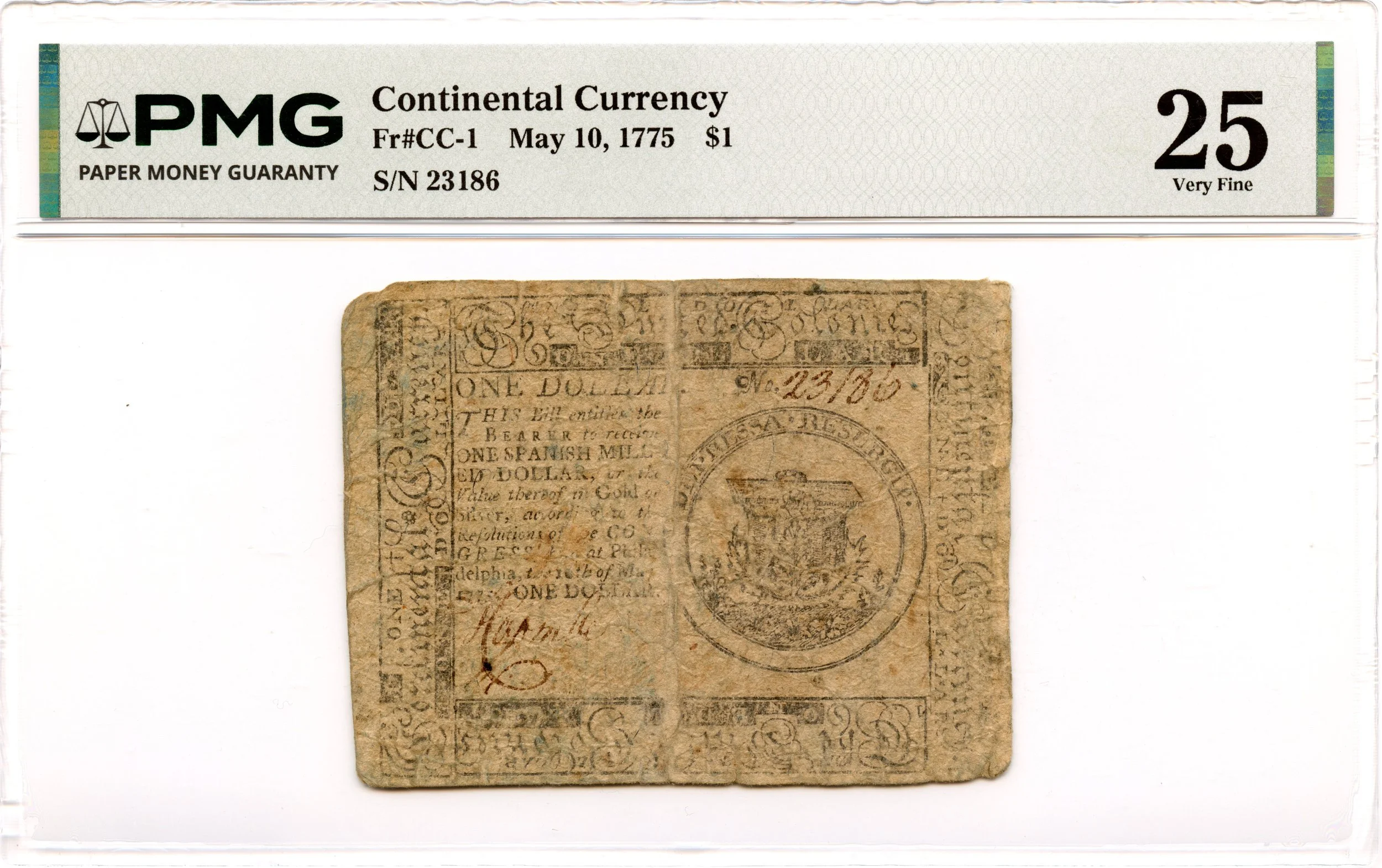 Continental Currency Fr#CC-1 May 10, 1775 $1 PMG VF-25 *First Continental Dollar*