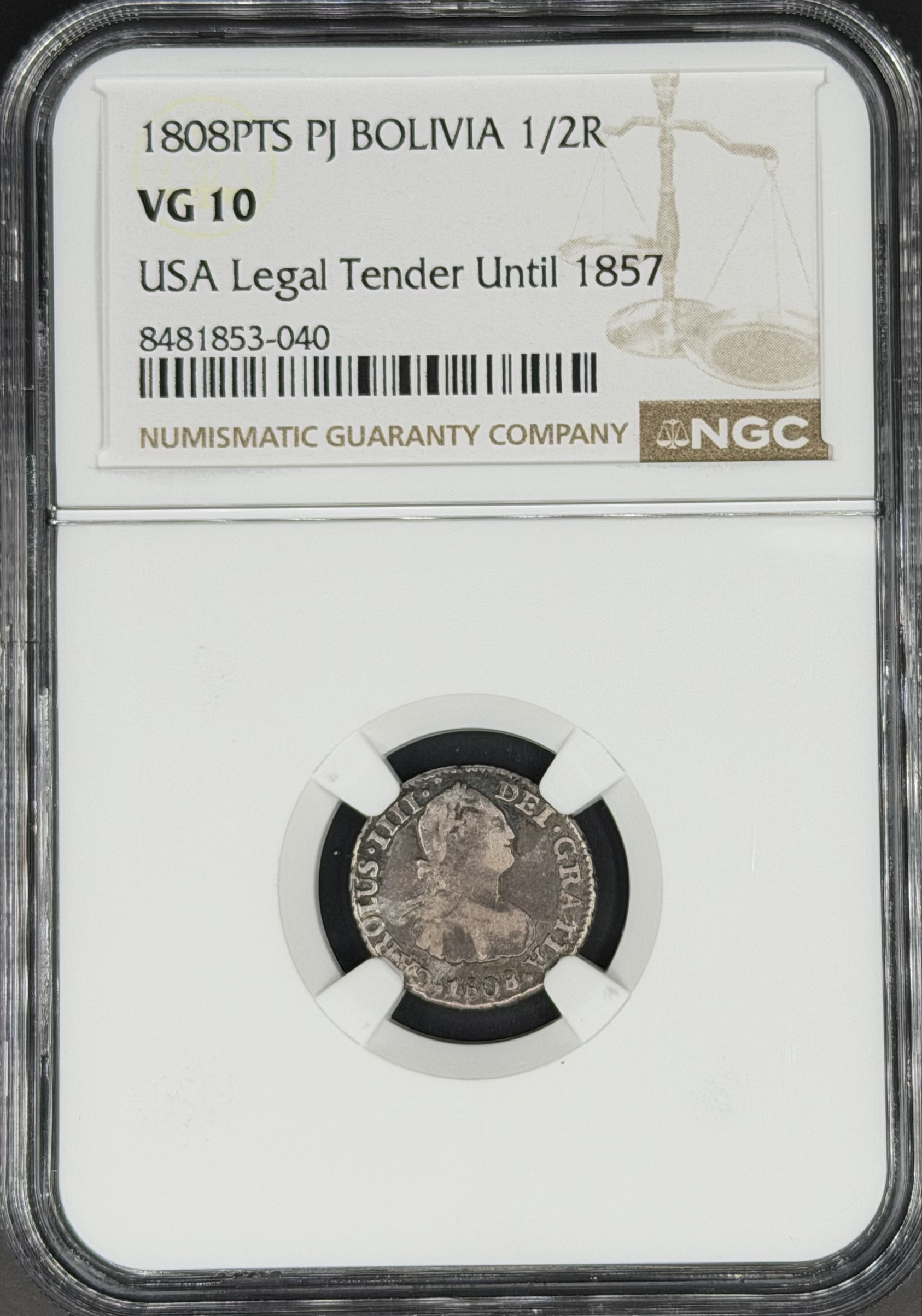 1808 PTS-PJ 1/2 Real Spanish Colonial Bolivia, Potosi NGC VG-10 *U.S. Legal Tender*