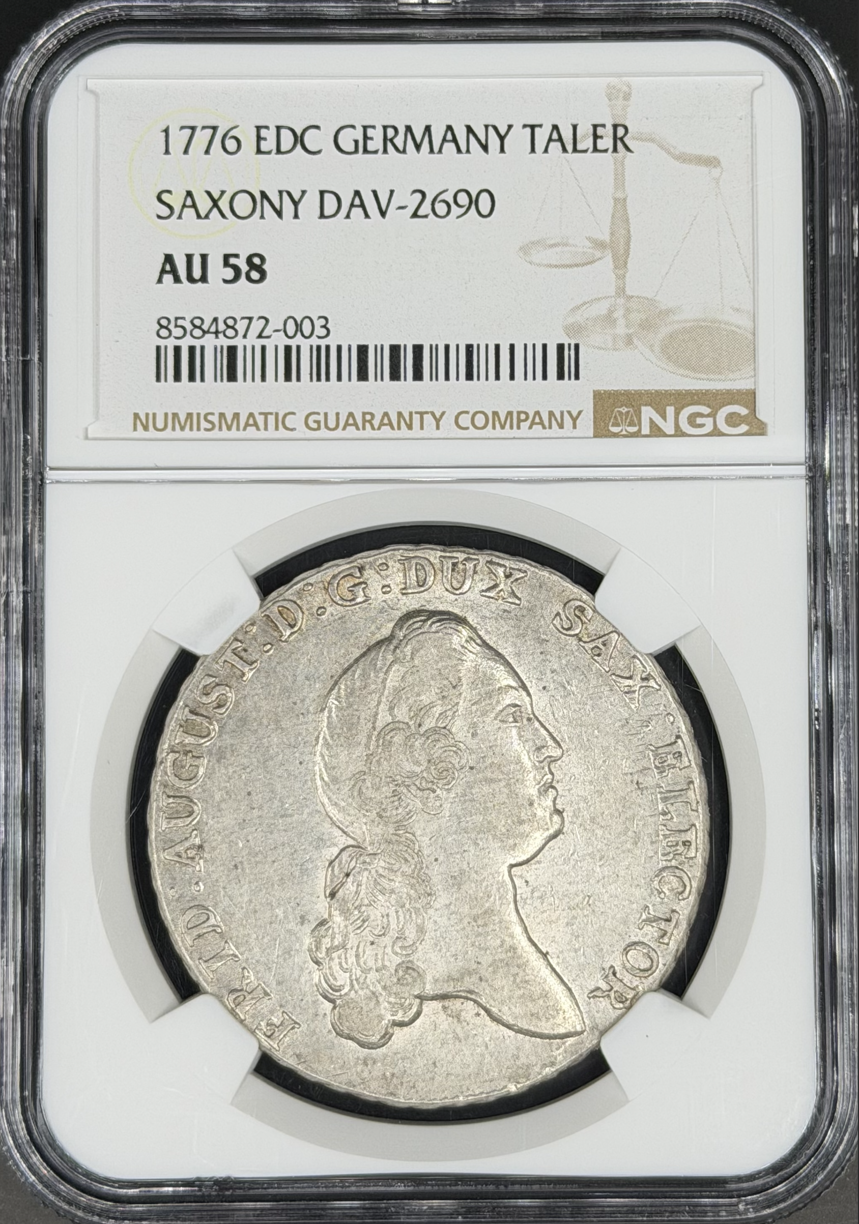 1776 EDC German States (Saxony) Taler DAV-2690 NGC AU-58 *Exceptional*