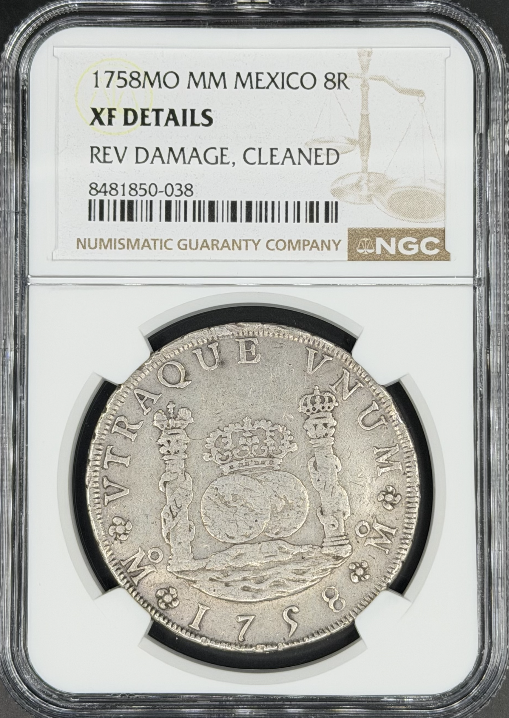 1758 Mo-MM 8 Reales Pillar Dollar Spanish Colonial Mexico NGC XF *U.S. Legal Tender*