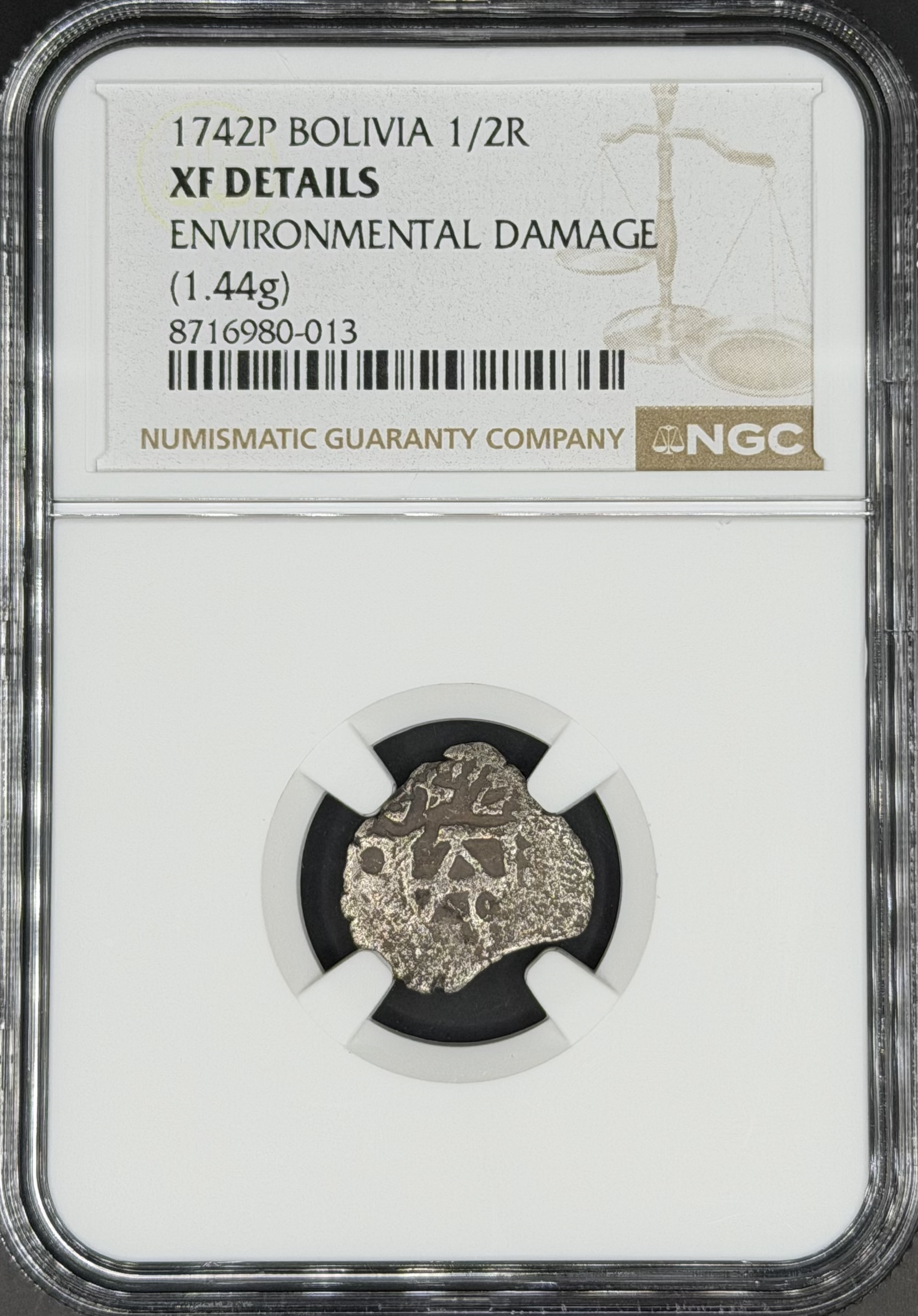 1742 P 1/2 Real Cob Spanish Colonial Bolivia, Potosi NGC XF *Full Date*