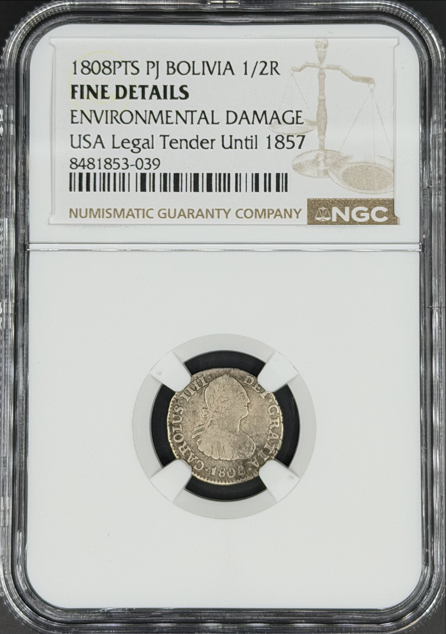 1808 PTS-PJ 1/2 Real Spanish Colonial Bolivia, Potosi NGC F *U.S. Legal Tender*
