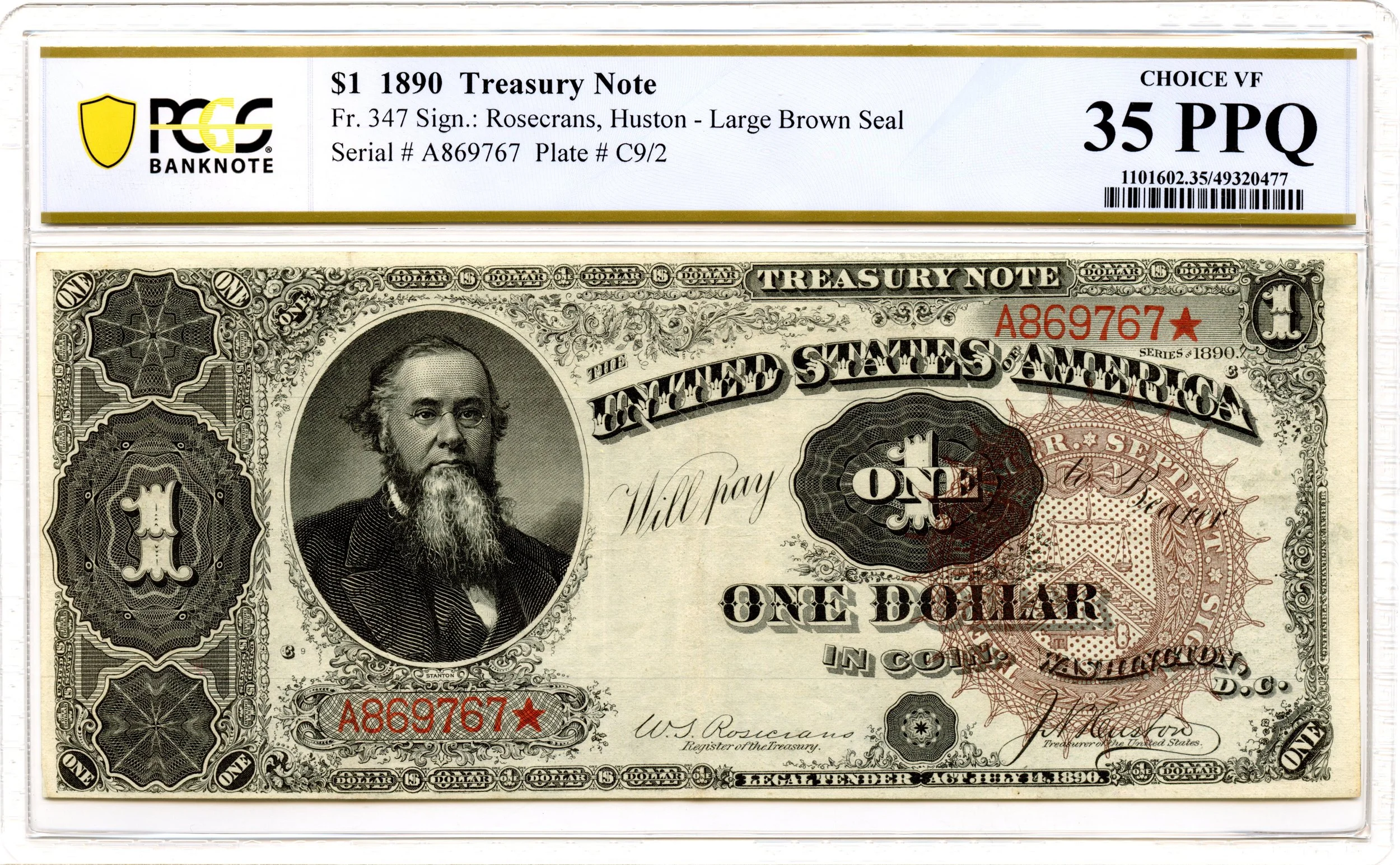 1890 $1 Treasury Note Fr#347 PCGS VF-35 PPQ *Exceptional*