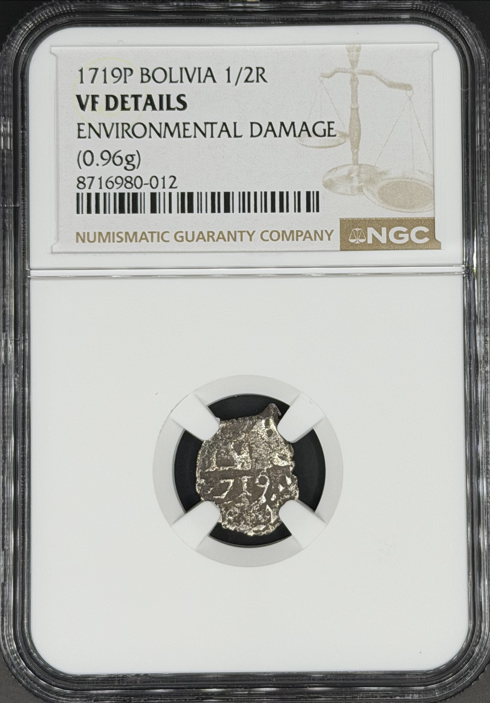 1719 P 1/2 Real Cob Spanish Colonial Bolivia, Potosi NGC VF *Full Date*