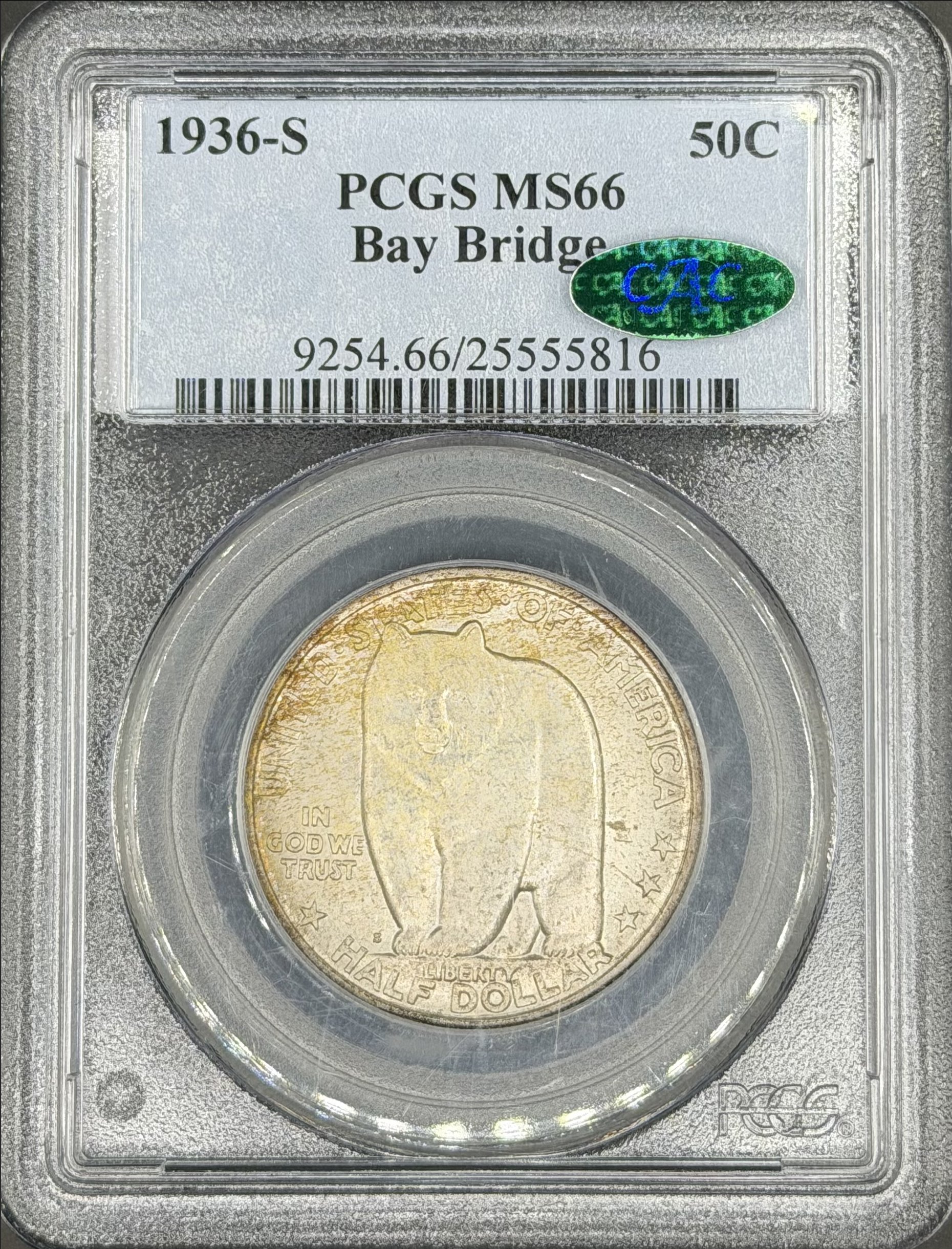 1936-S 50C Bay Bridge Classic Commemorative Half Dollar PCGS MS66 CAC