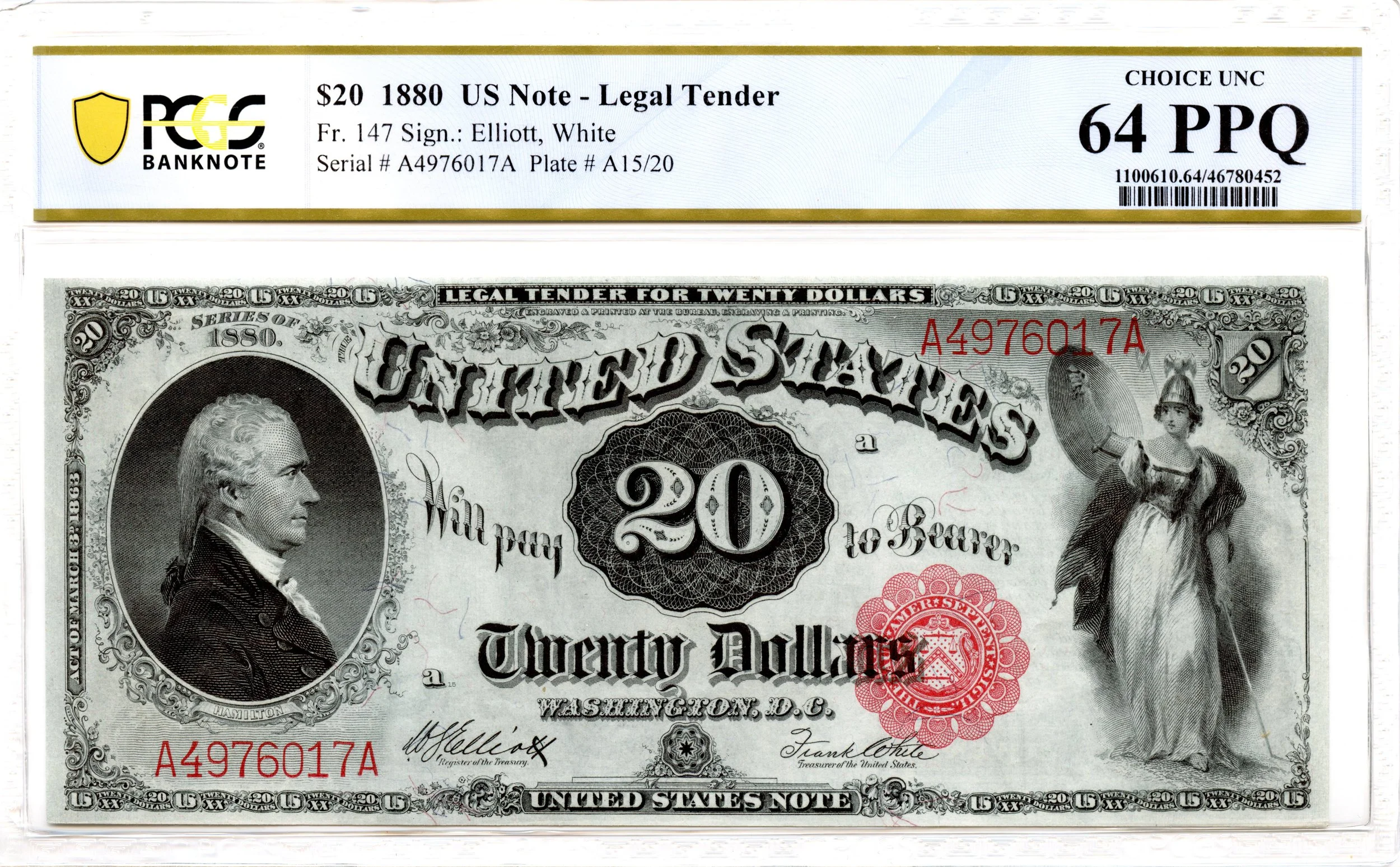1880 $20 Legal Tender Note Fr#147 PCGS CU-64 PPQ *Exceptional*