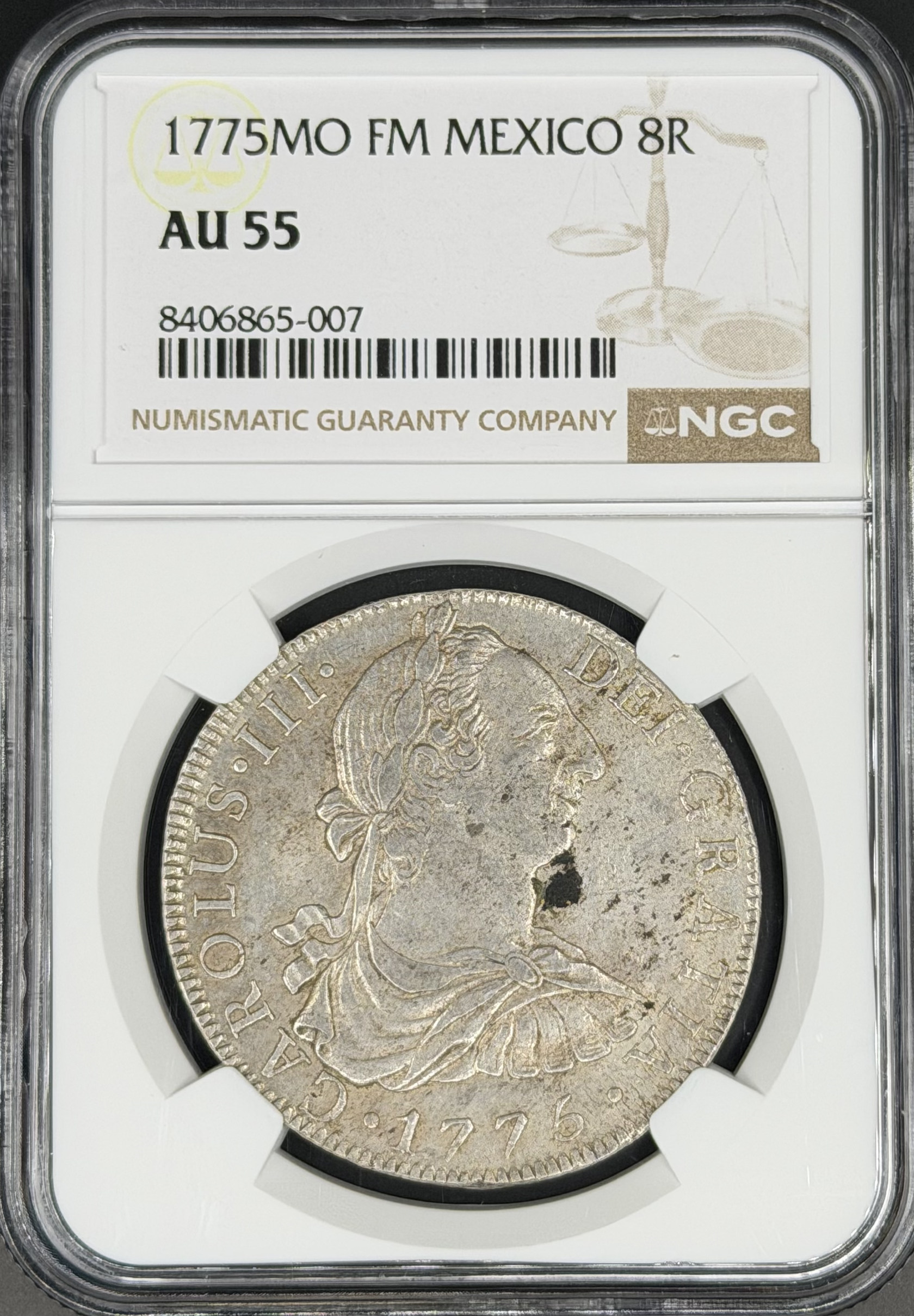 1775 Mo-FM 8 Reales Spanish Colonial Mexico NGC AU-55 *Exceptional*