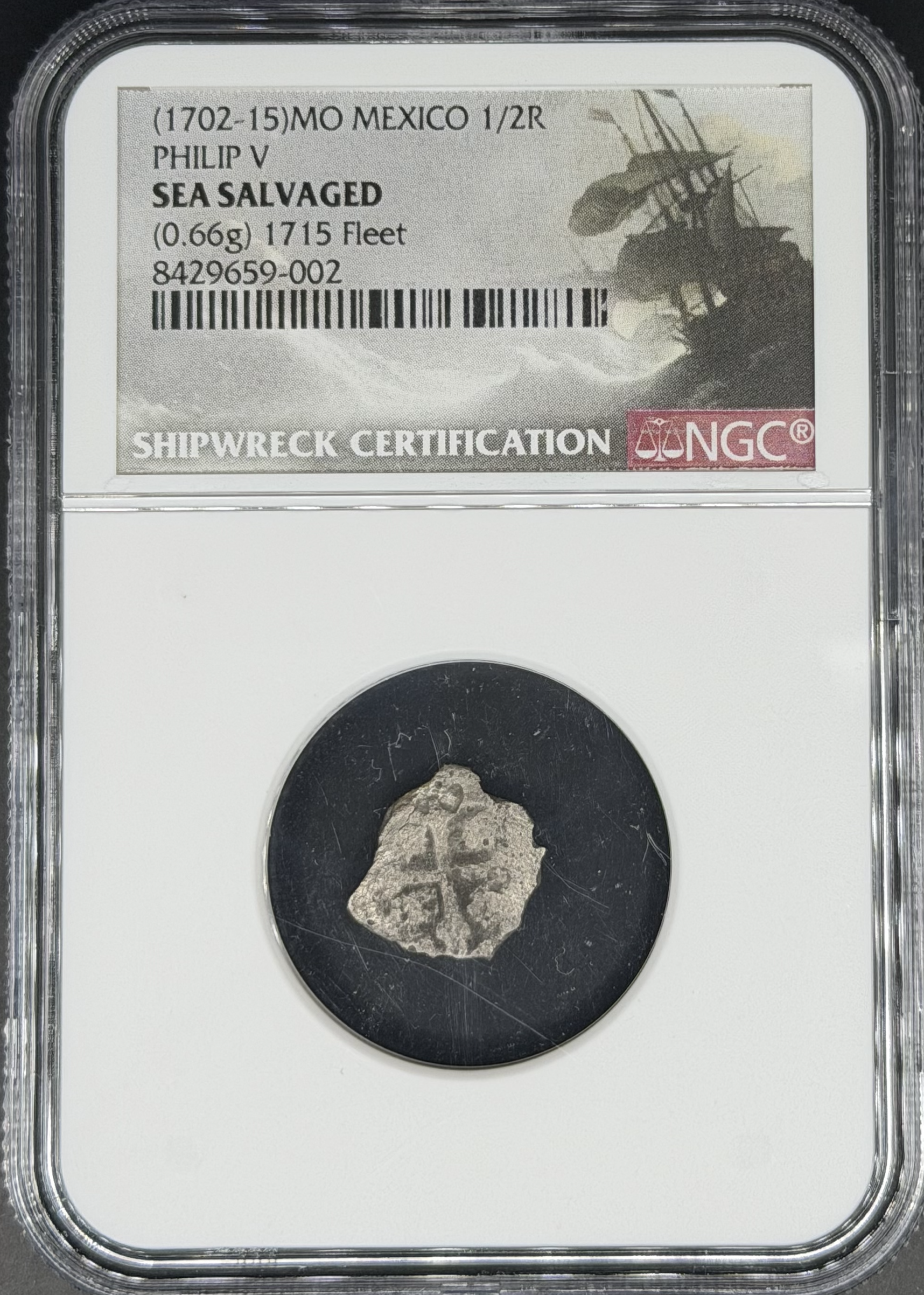 1702-15 Mo 1/2 Real Cob Spanish Colonial Mexico NGC *1715 Fleet Shipwreck*