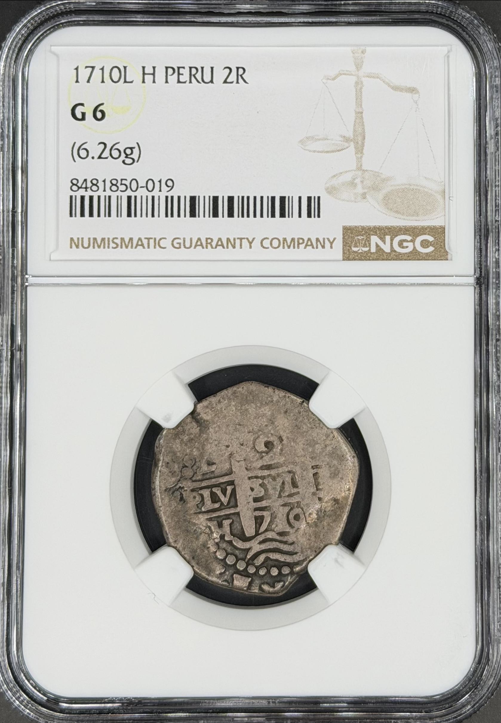 1710 L-H 2 Reales Cob Spanish Colonial Peru, Lima NGC G-6