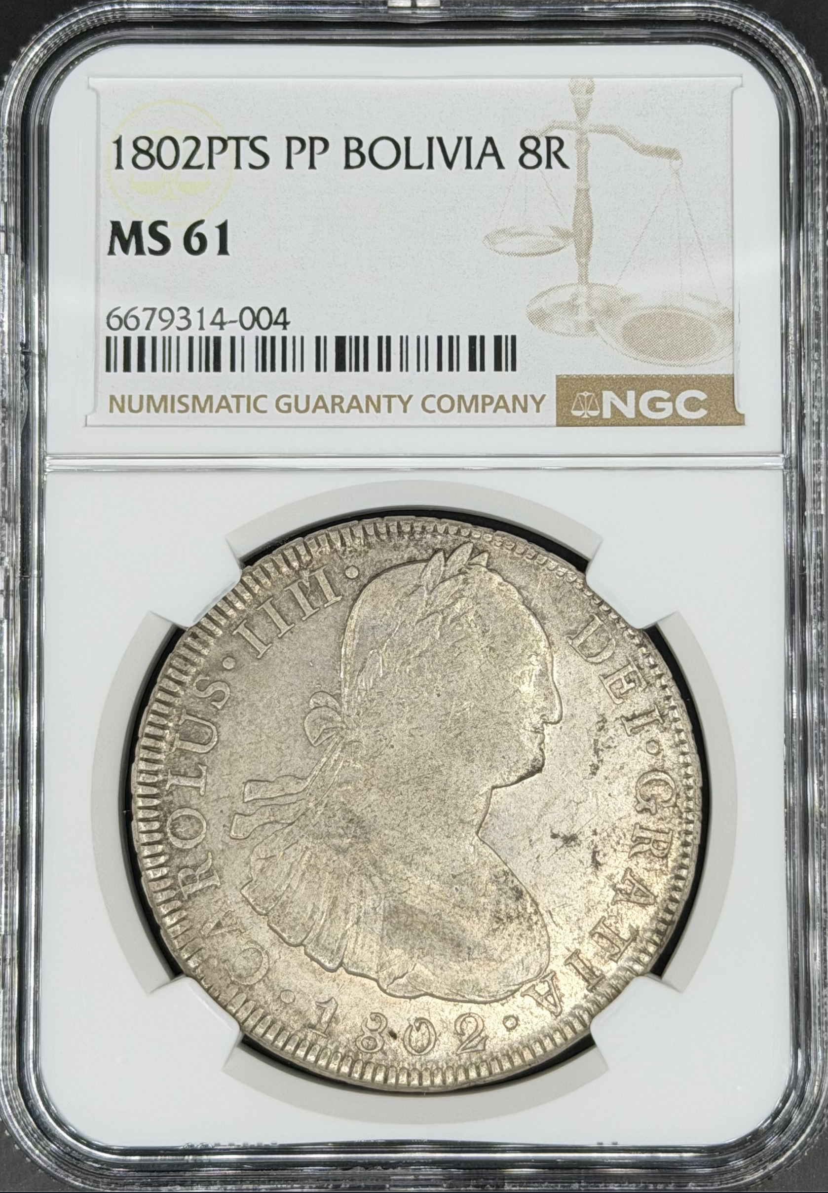 1802 PTS-PP 8 Reales Spanish Colonial Bolivia, Potosi NGC MS-61 *U.S. Legal Tender*