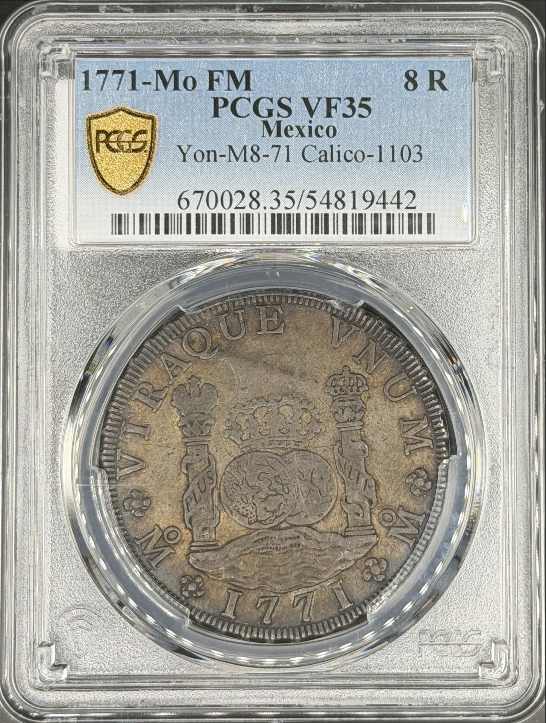 1771 Mo-FM 8 Reales Pillar Dollar Spanish Colonial Mexico PCGS VF-35 *U.S. Legal Tender*