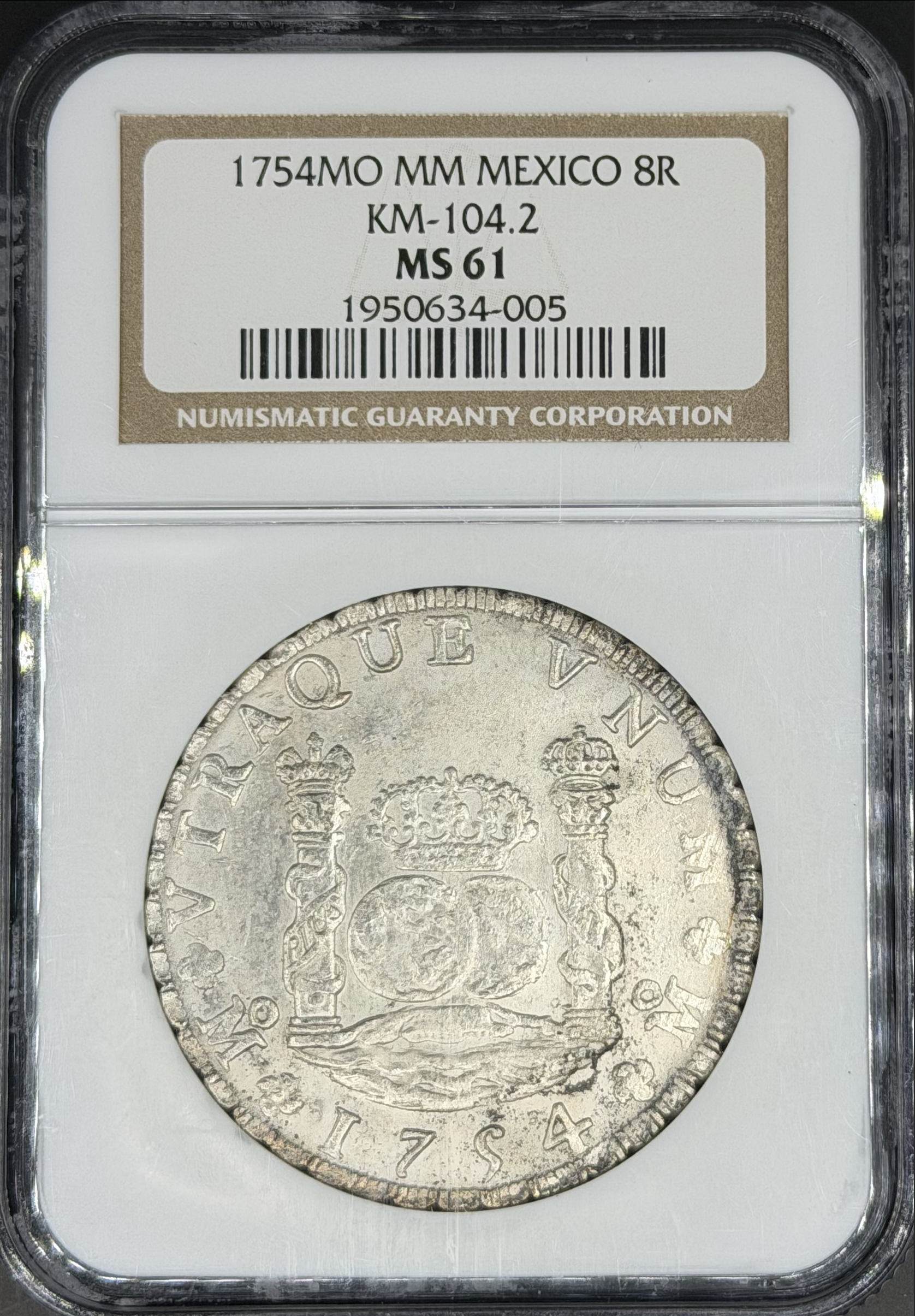 1754 Mo-MM 8 Reales Pillar Dollar Spanish Colonial Mexico NGC MS-61 *Exceptional*