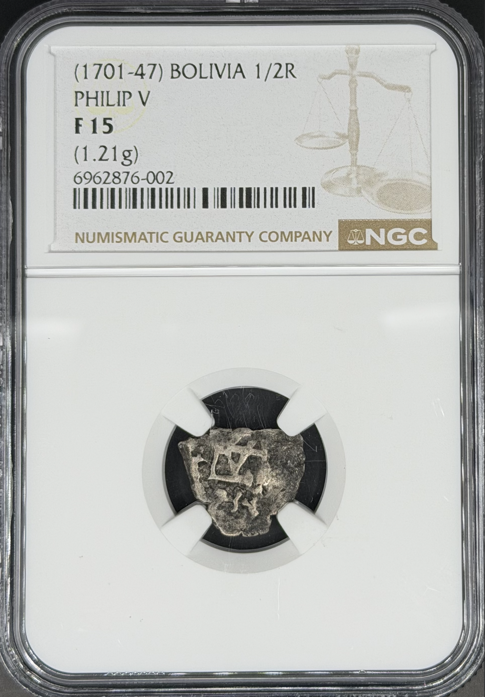 1701-47 1/2 Real Cob Spanish Colonial Bolivia, Potosi NGC F-15 *U.S. Legal Tender*