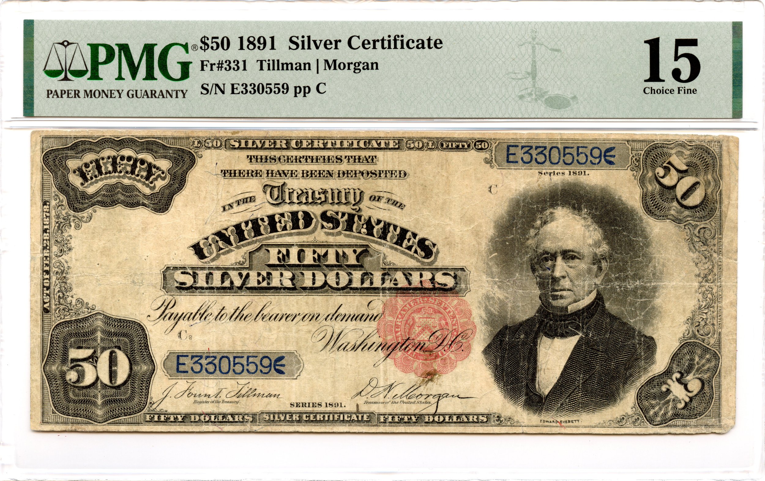 1891 $50 Silver Certificate Fr#331 PMG F-15 *29 Known*