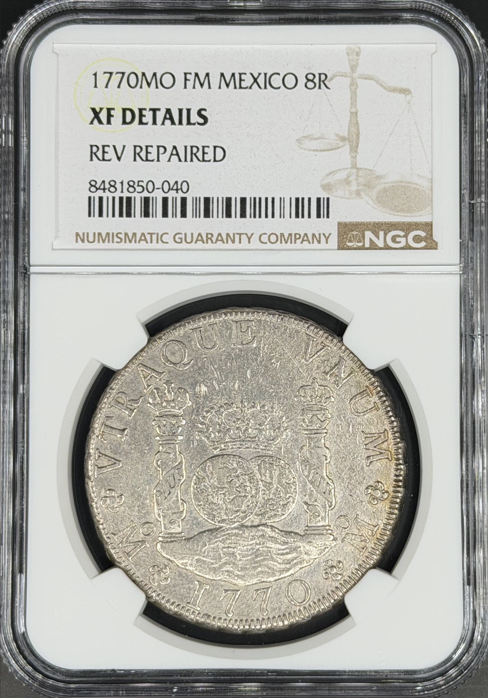 1770 Mo-FM 8 Reales Pillar Dollar Spanish Colonial Mexico NGC XF