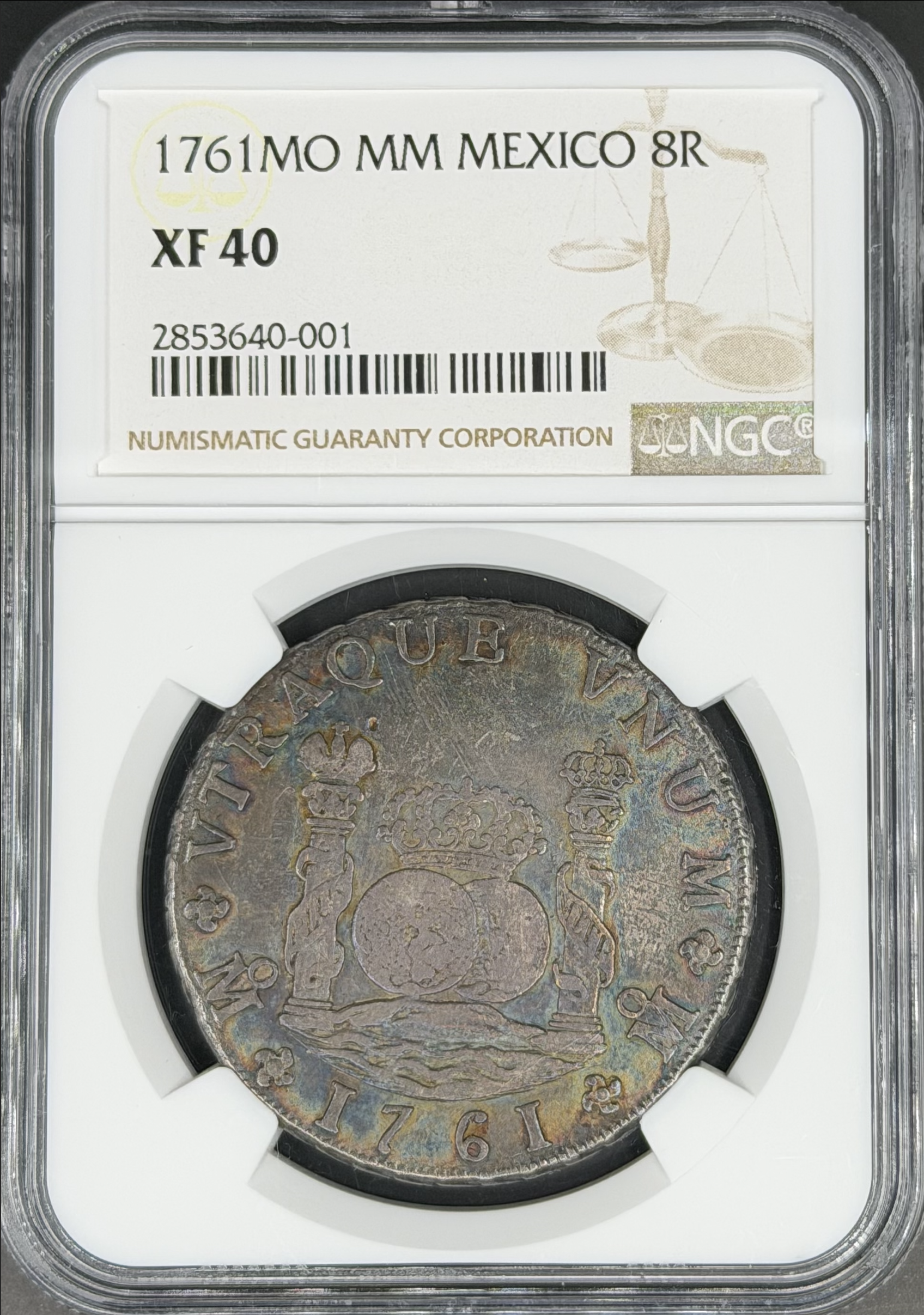 1761 Mo-MM 8 Reales Pillar Dollar Spanish Colonial Mexico NGC XF-40 *Color*