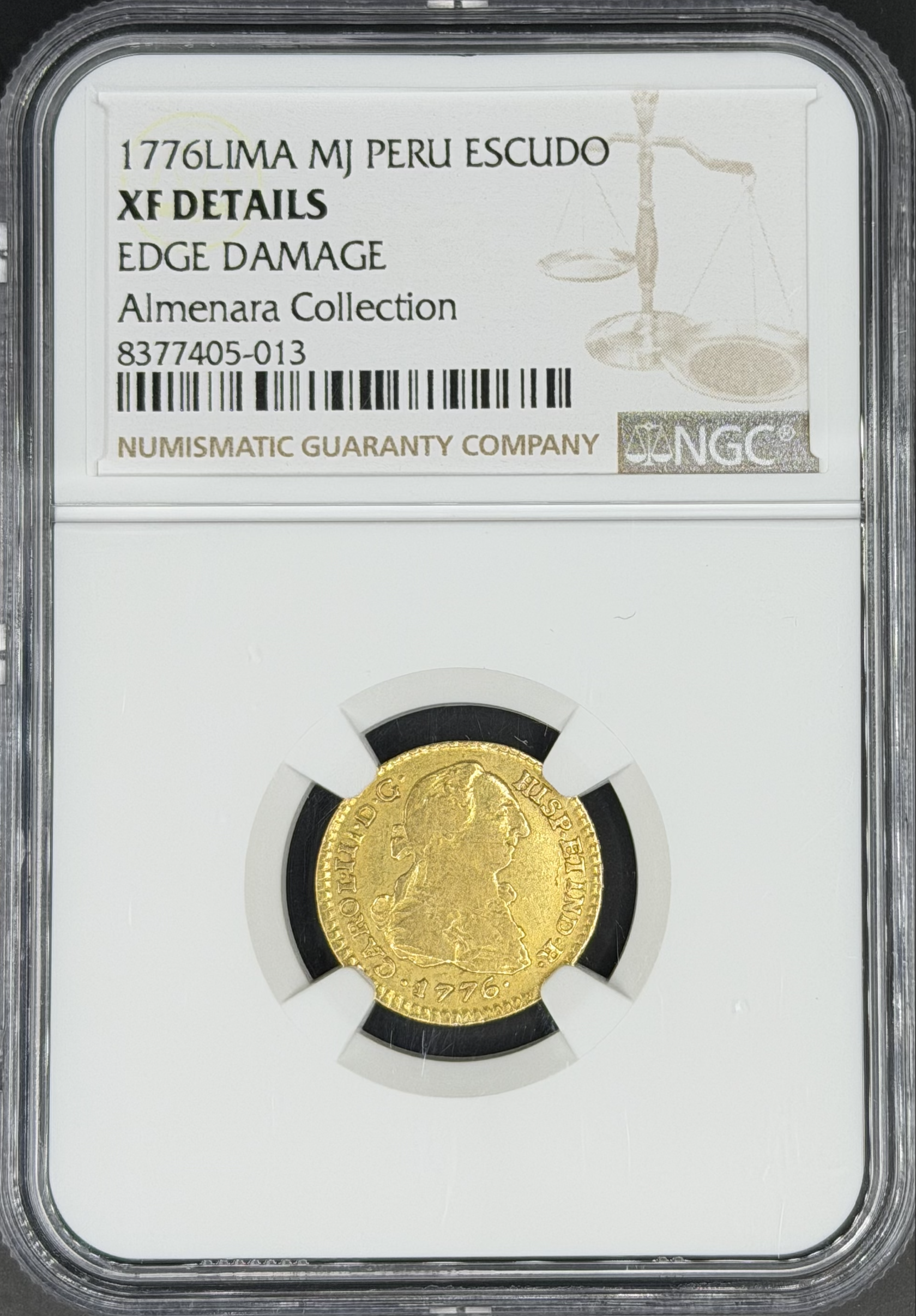 1776 L-MJ 1 Escudo Gold Spanish Colonial Peru, Lima NGC XF *Scarce*