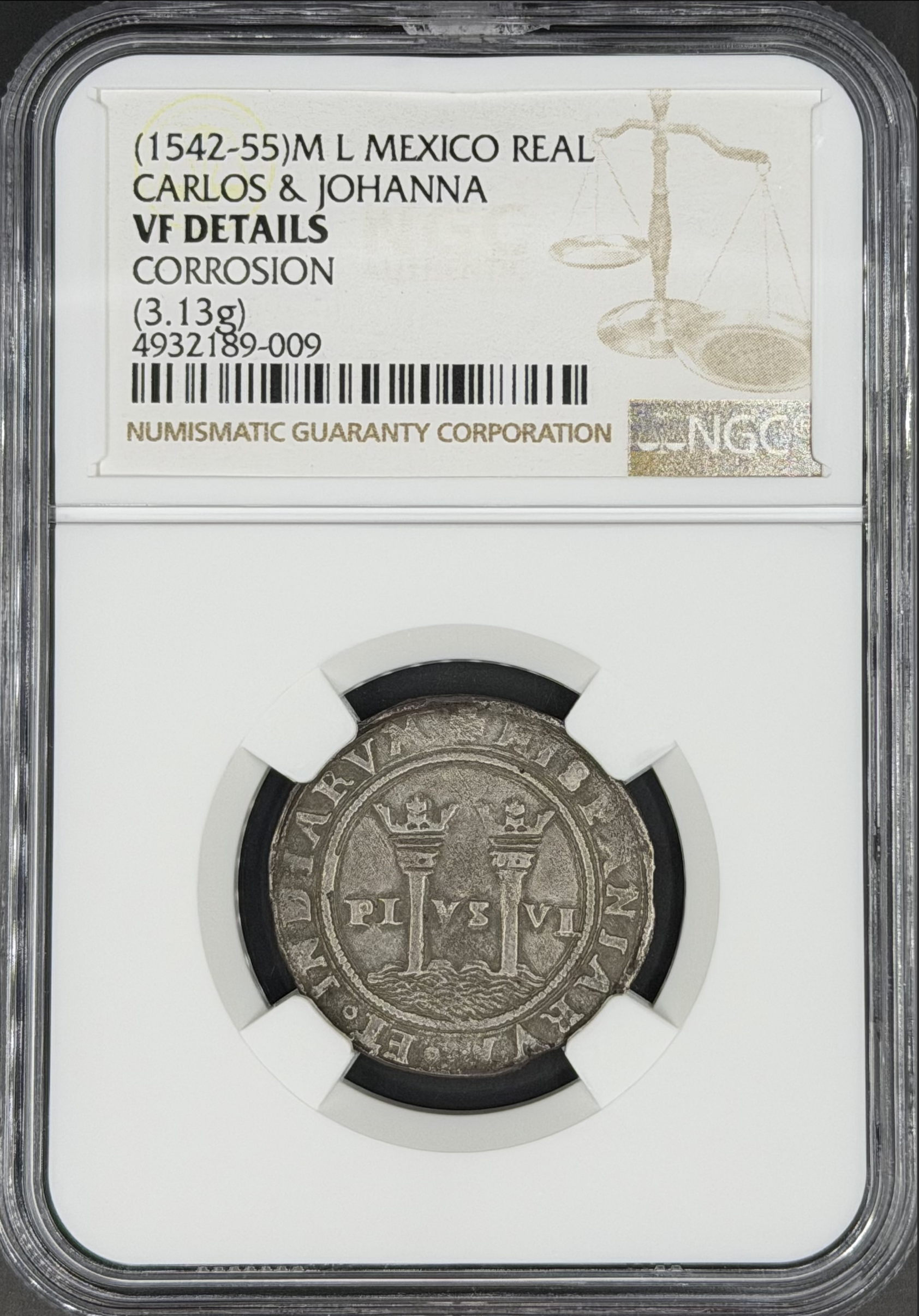 1542-55 M-L 1 Real Cob Spanish Colonial Mexico NGC VF *Carlos & Johanna*