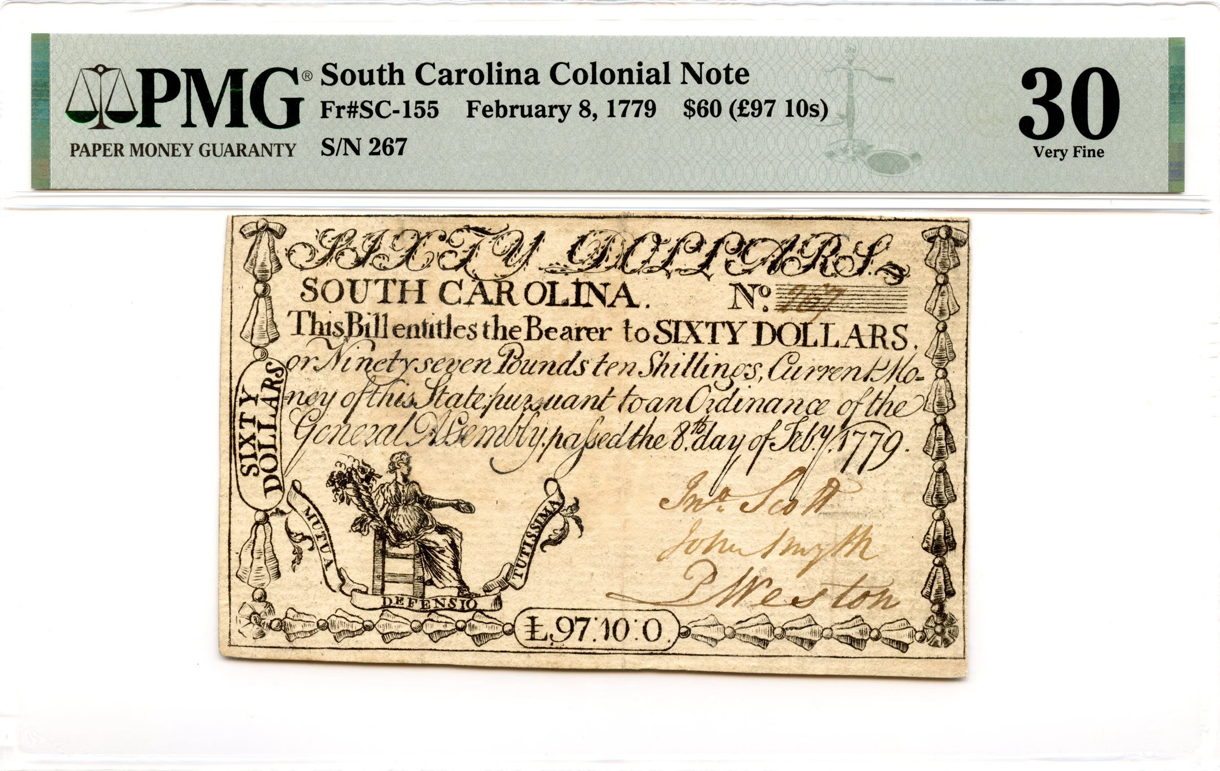 South Carolina Colonial Note Fr#SC-155 February 8, 1779 $60 PMG VF-30 *Coram*
