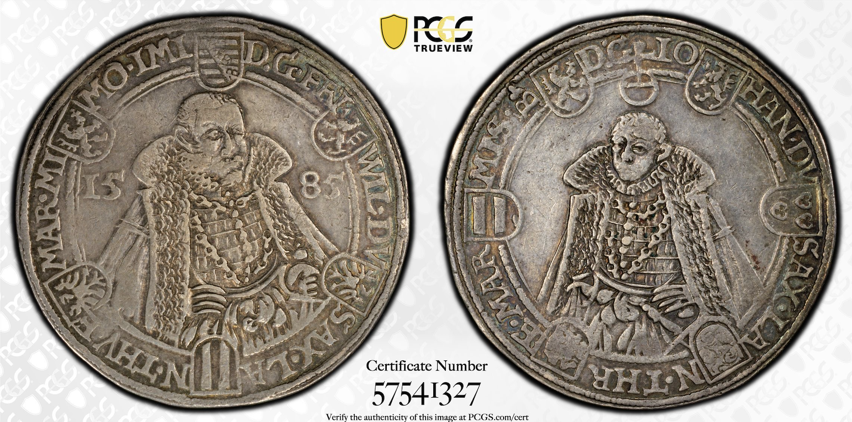 1585 German States (Saxony) Wilhelm & Johann Taler PCGS XF-45 *Finest Known*