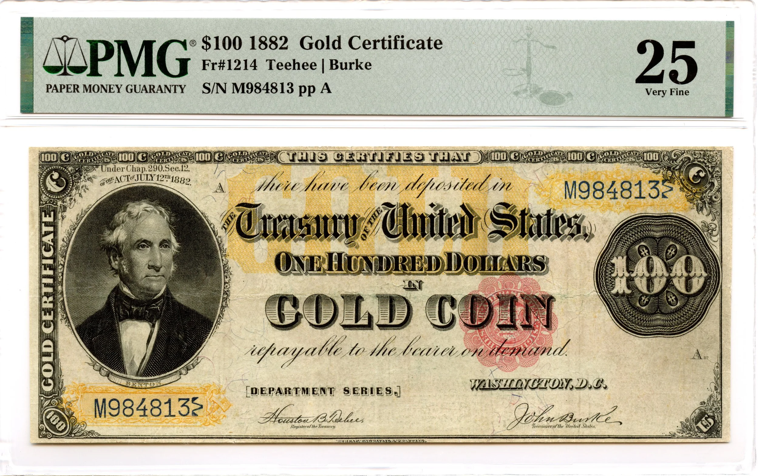 1882 $100 Gold Certificate Fr#1214 PMG VF-25