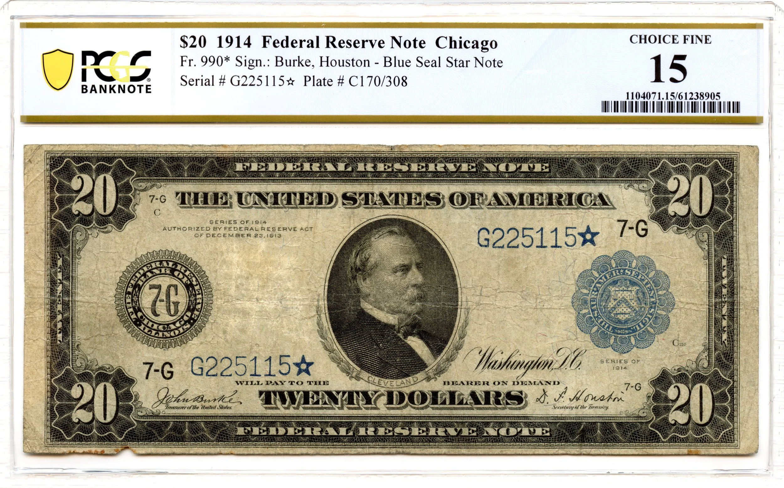 1914 $20 Federal Reserve Note Chicago Fr#990* PCGS F-15 *Star Note*
