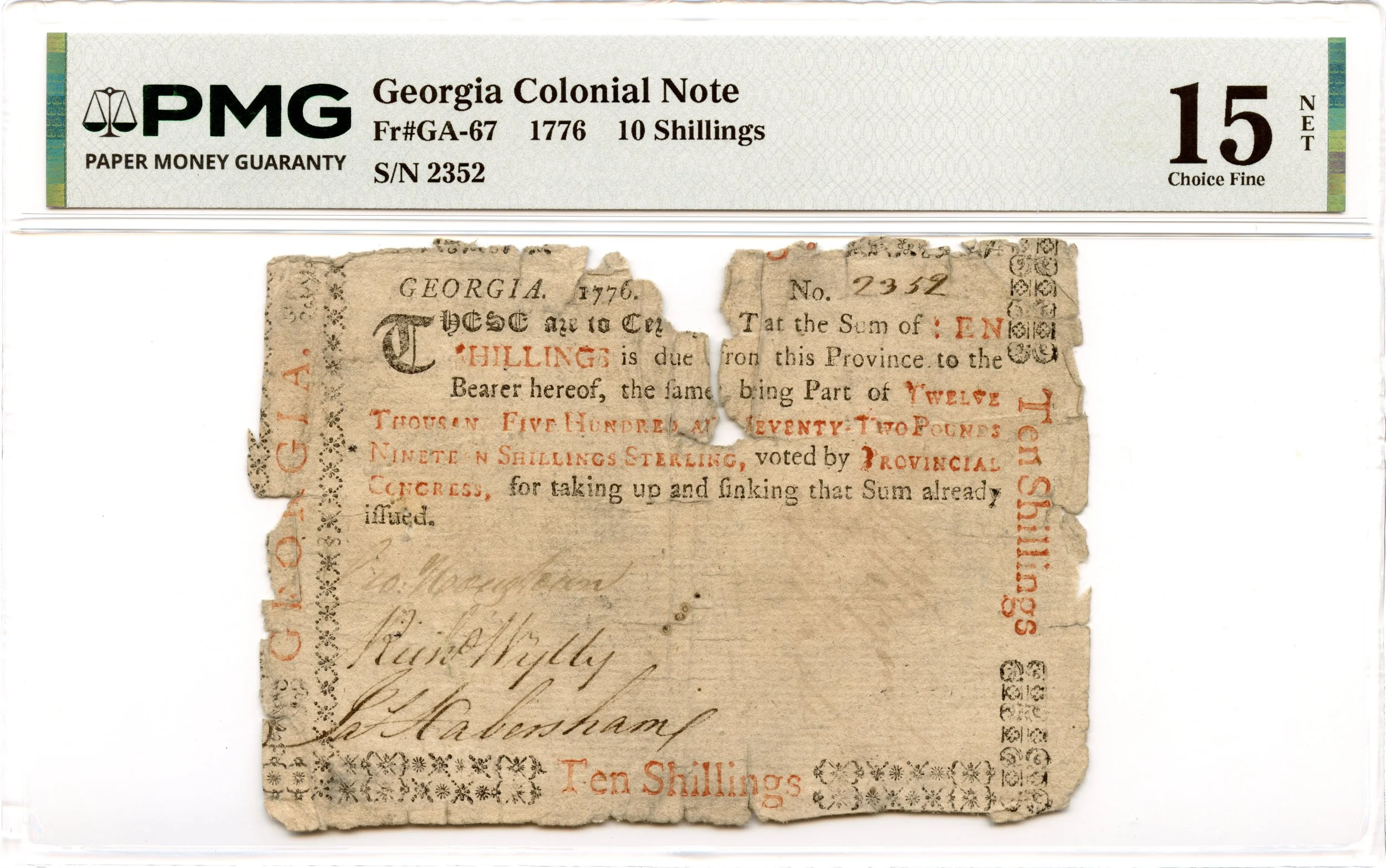 Georgia Colonial Note Fr#GA-67 1776 10s PMG F-15 *13 Known*