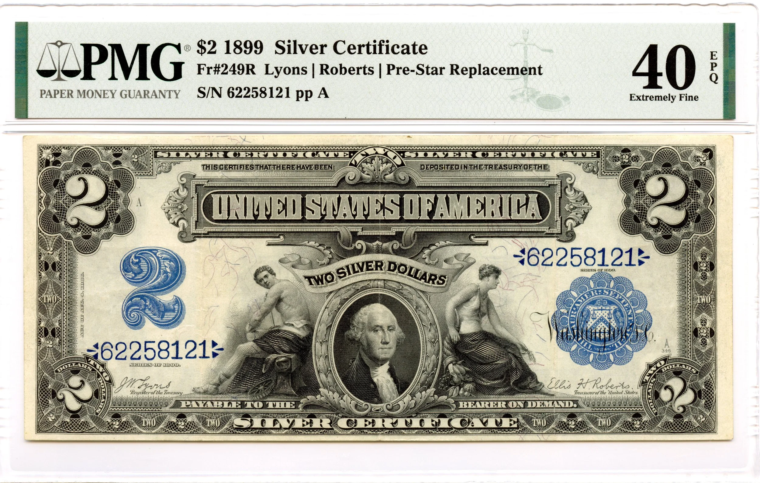1899 $2 Silver Certificate Fr#249R PMG XF-40 EPQ *Pre-Star Replacement POP 2*
