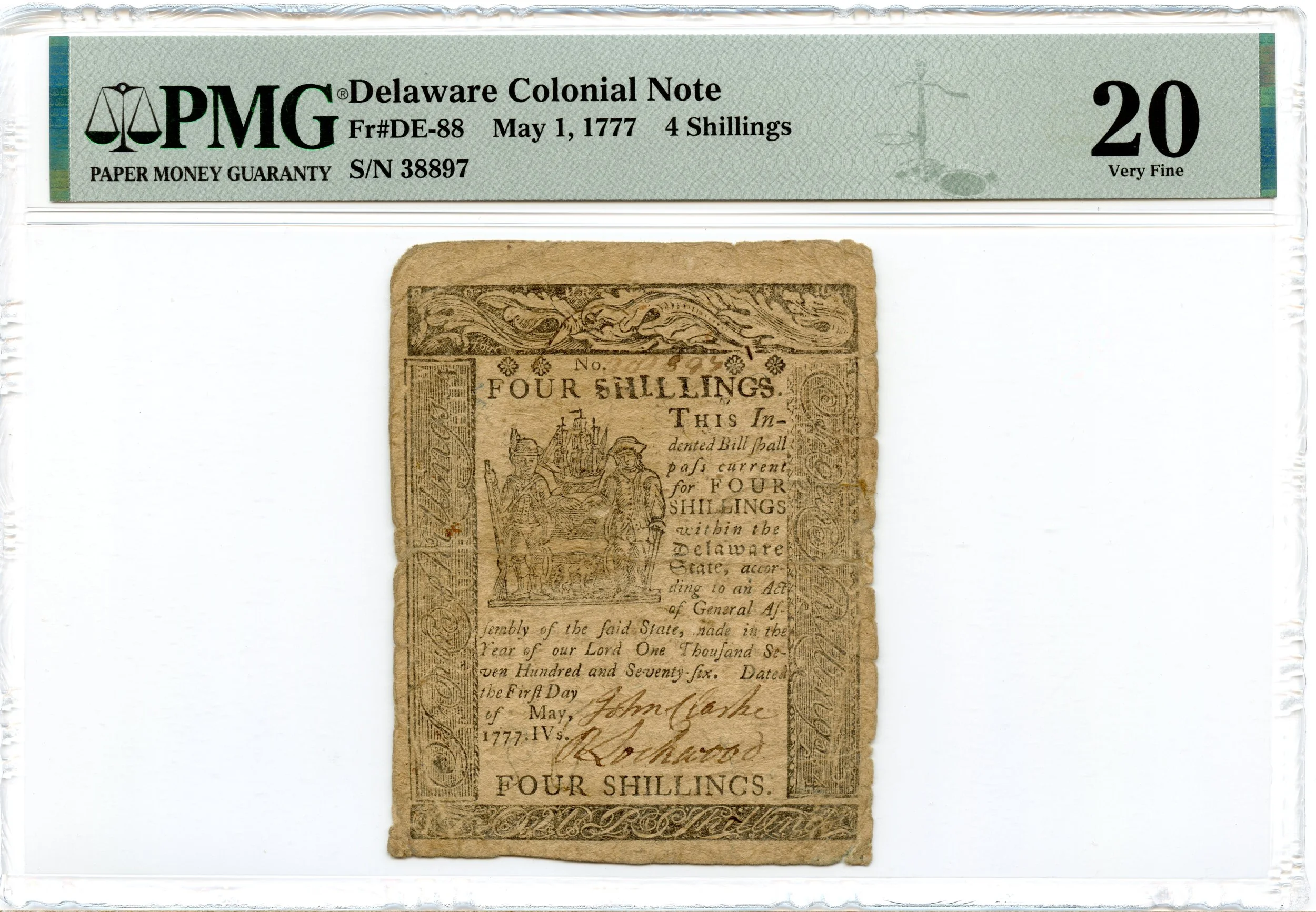 Delaware Colonial Note Fr#DE-88 May 1, 1777 4s PMG VF-20