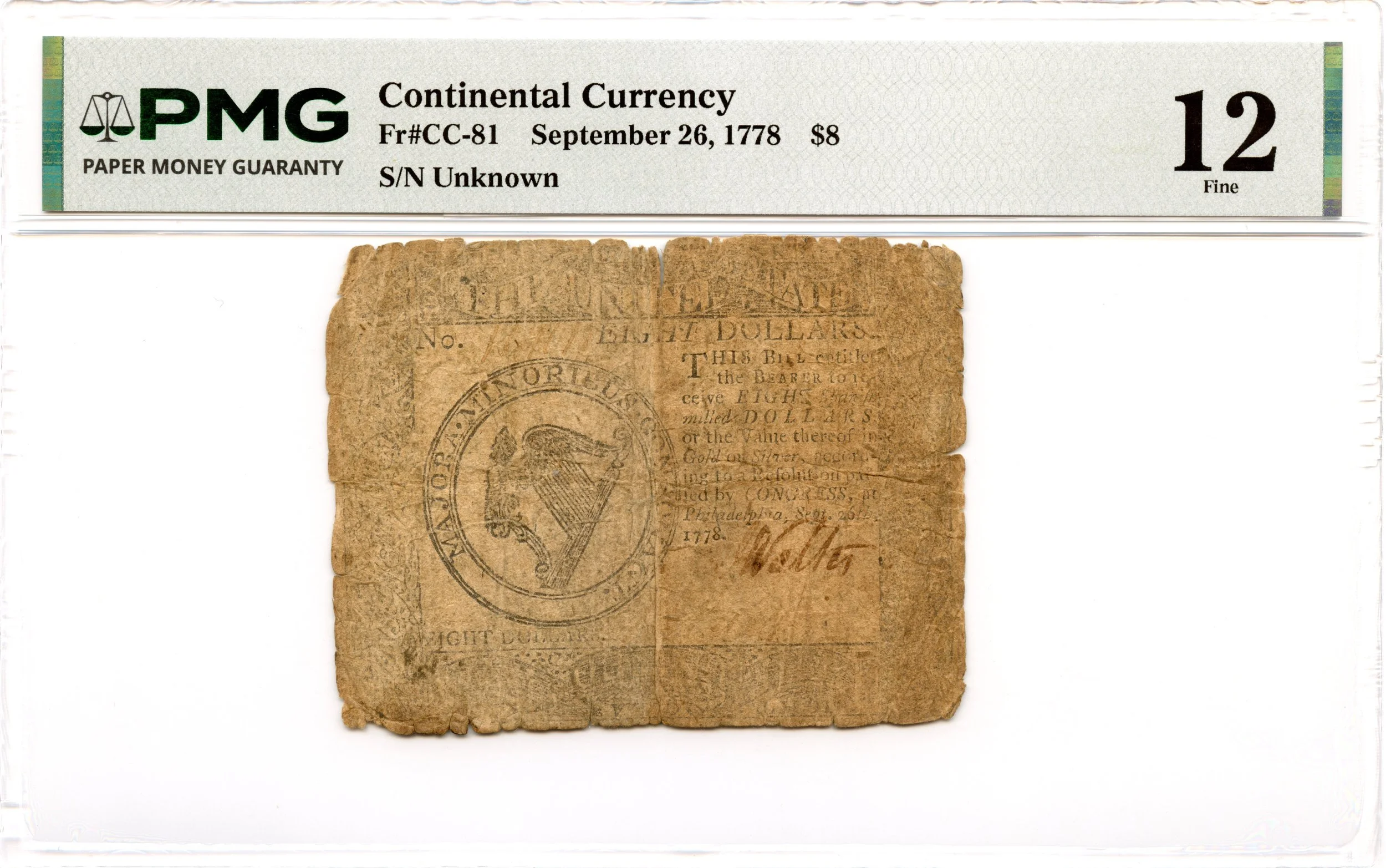 Continental Currency Fr#CC-81 September 26, 1778 $8 PMG F-12
