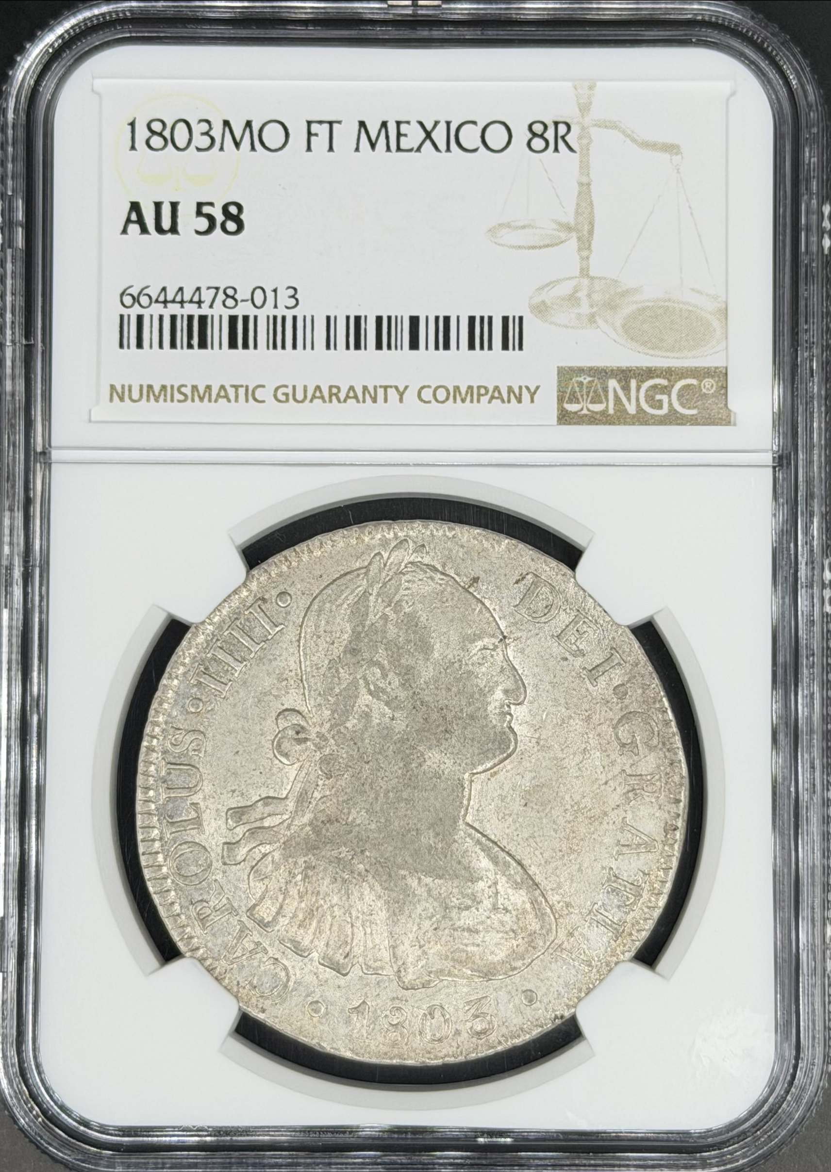 1803 Mo-FT 8 Reales Spanish Colonial Mexico NGC AU-58 *U.S. Legal Tender*