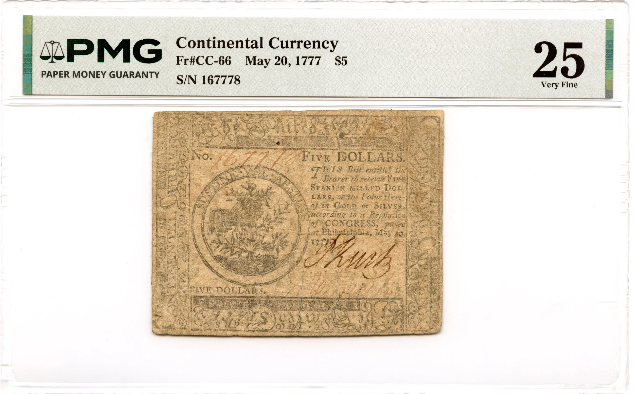 Continental Currency Fr#CC-66 May 20, 1777 $5 PMG VF-25 *Scarce Issue*
