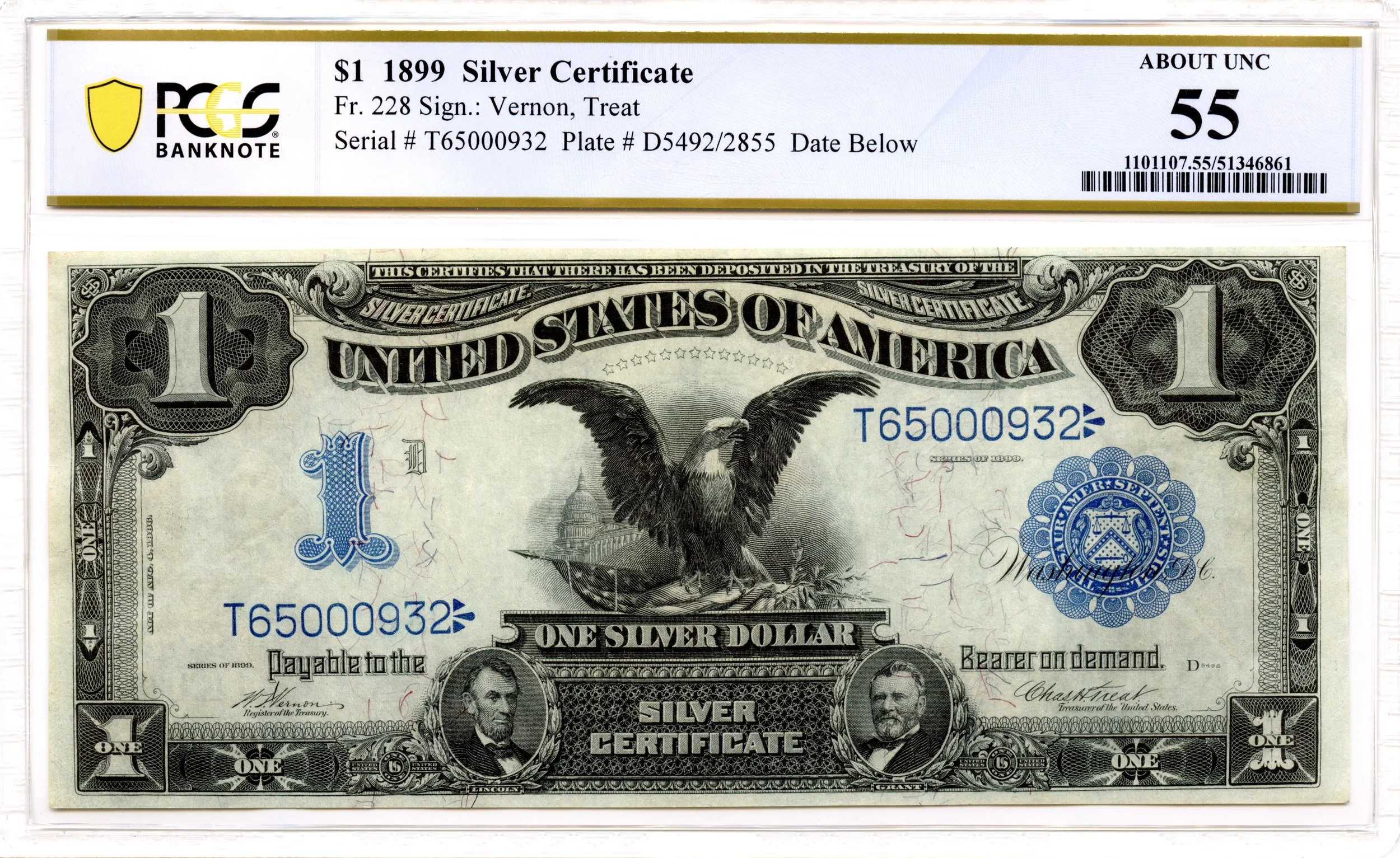 1899 $1 Silver Certificate Fr#228 PCGS AU-55 Black Eagle